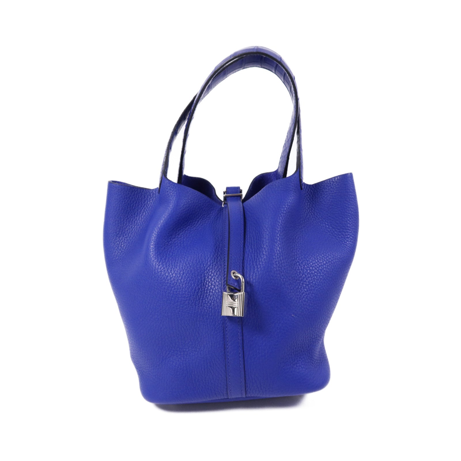 HERMES Clemence皮革Picotin MM銀扣手挽袋Blue