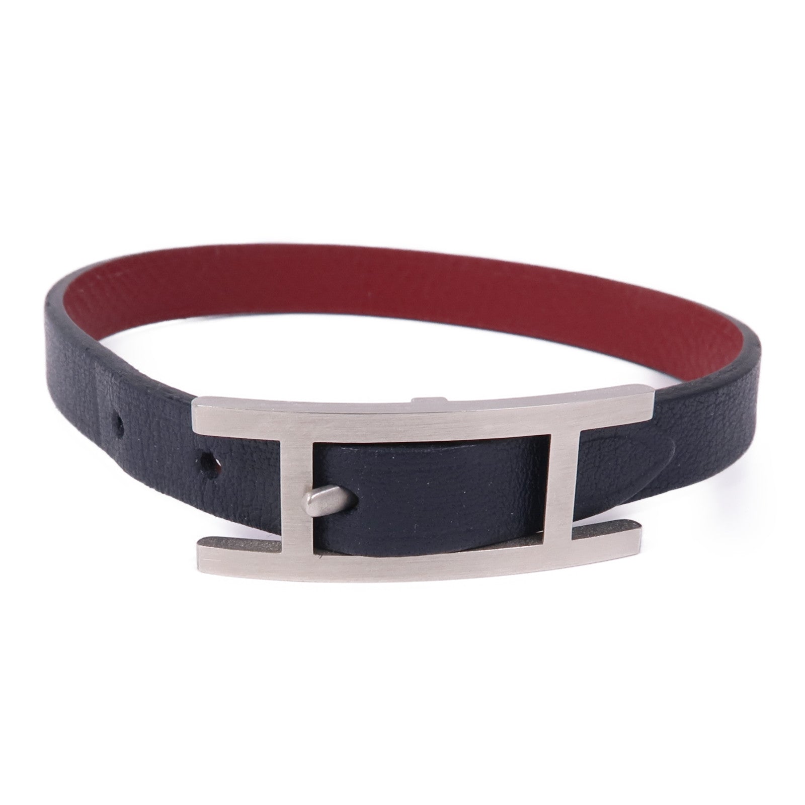 HERMES 【激減優惠】Swift皮革Behapi Bracelet銀扣手帶Noir
