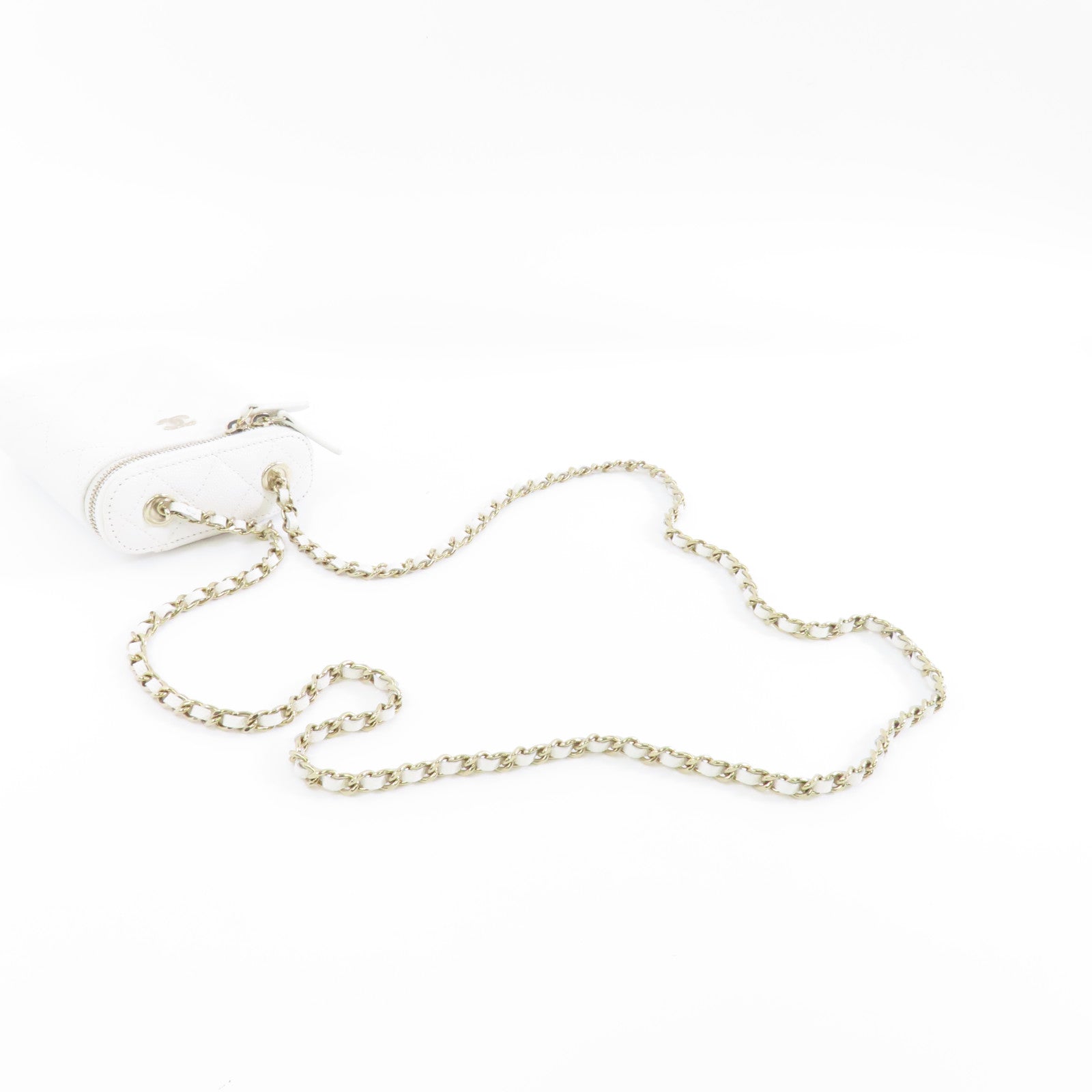 CHANEL 【激減優惠】菱格Caviar皮革Chain Shoulder Bag金扣鏈帶肩背袋白色