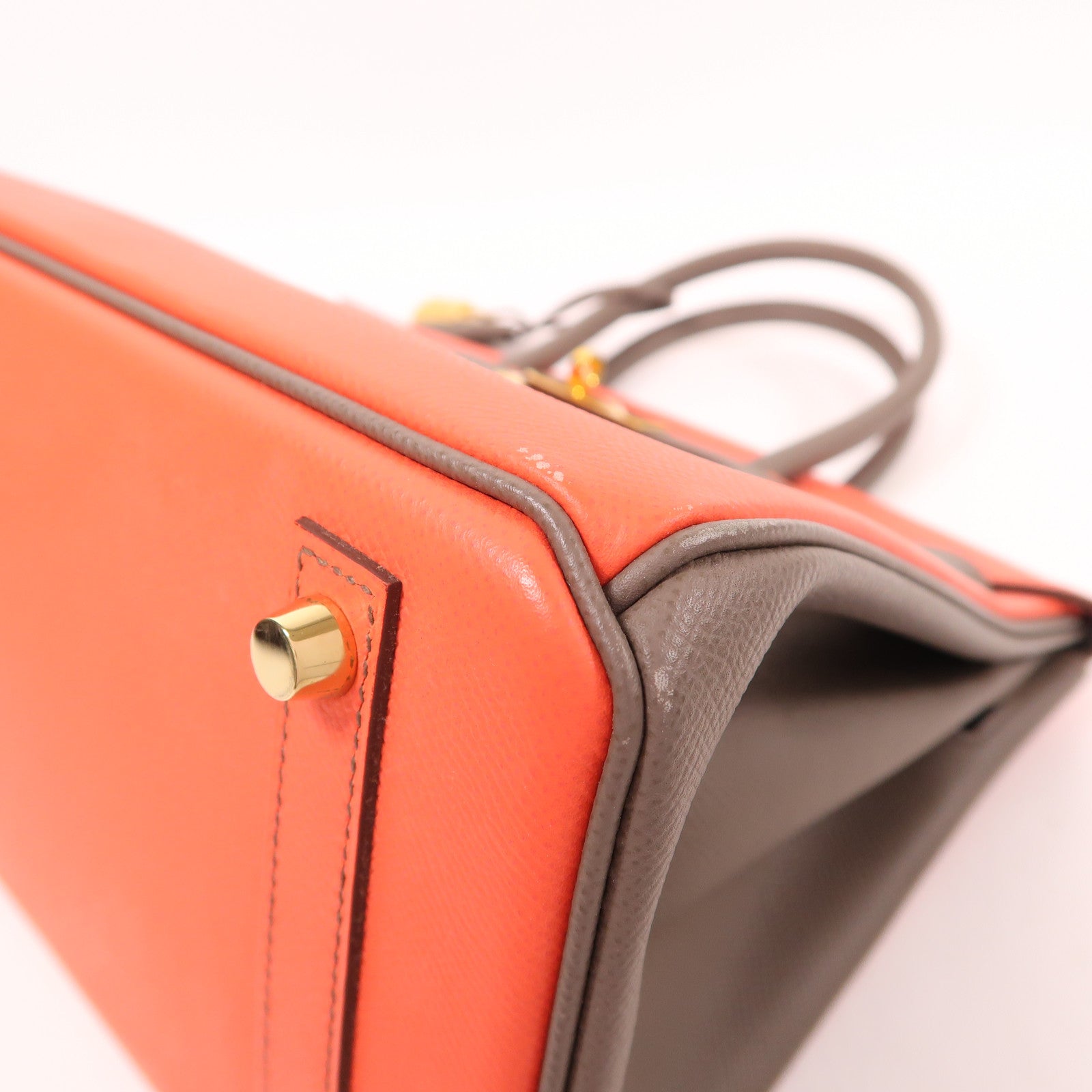 HERMES GHW Birkin 30 Hand Bag Epsom Leather Red/Brown