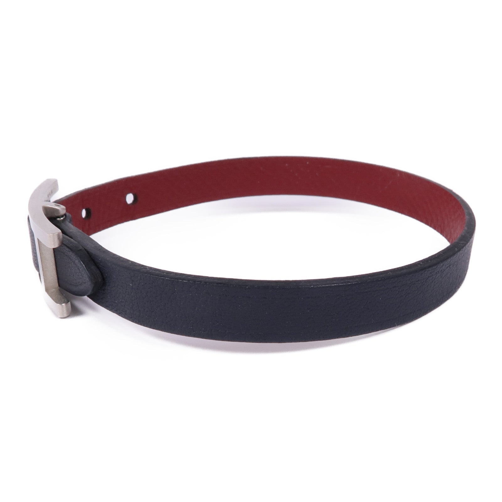 HERMES Swift皮革Behapi Bracelet銀扣手帶Noir