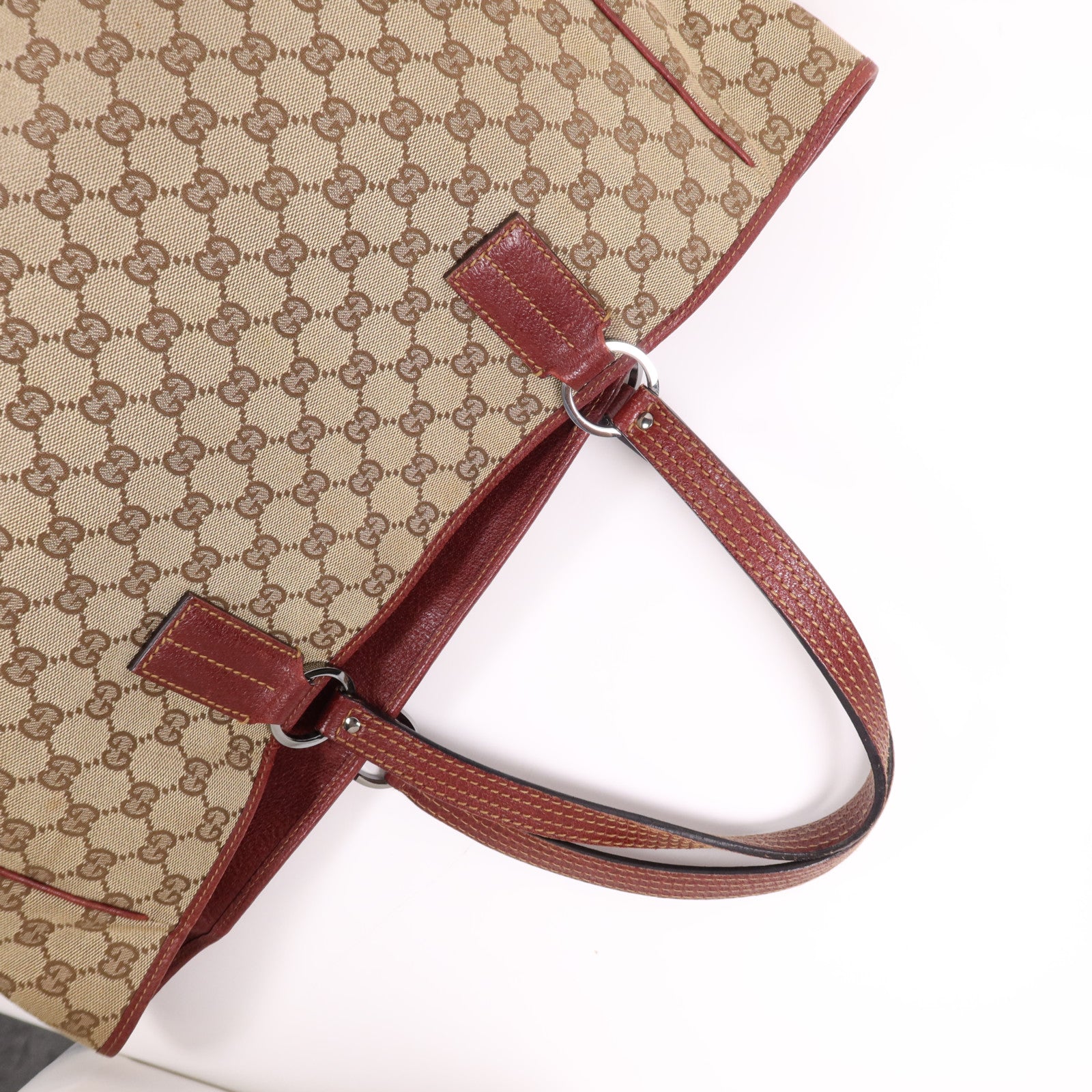 GUCCI 帆布Tote Bag銀扣肩背袋