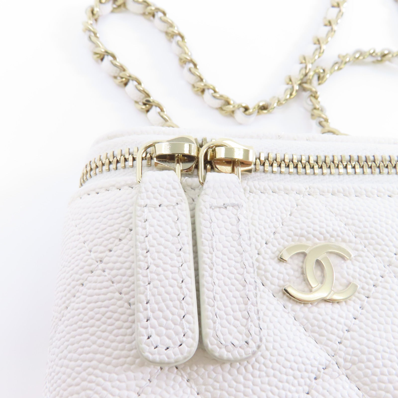 CHANEL 【激減優惠】菱格Caviar皮革Chain Shoulder Bag金扣鏈帶肩背袋白色