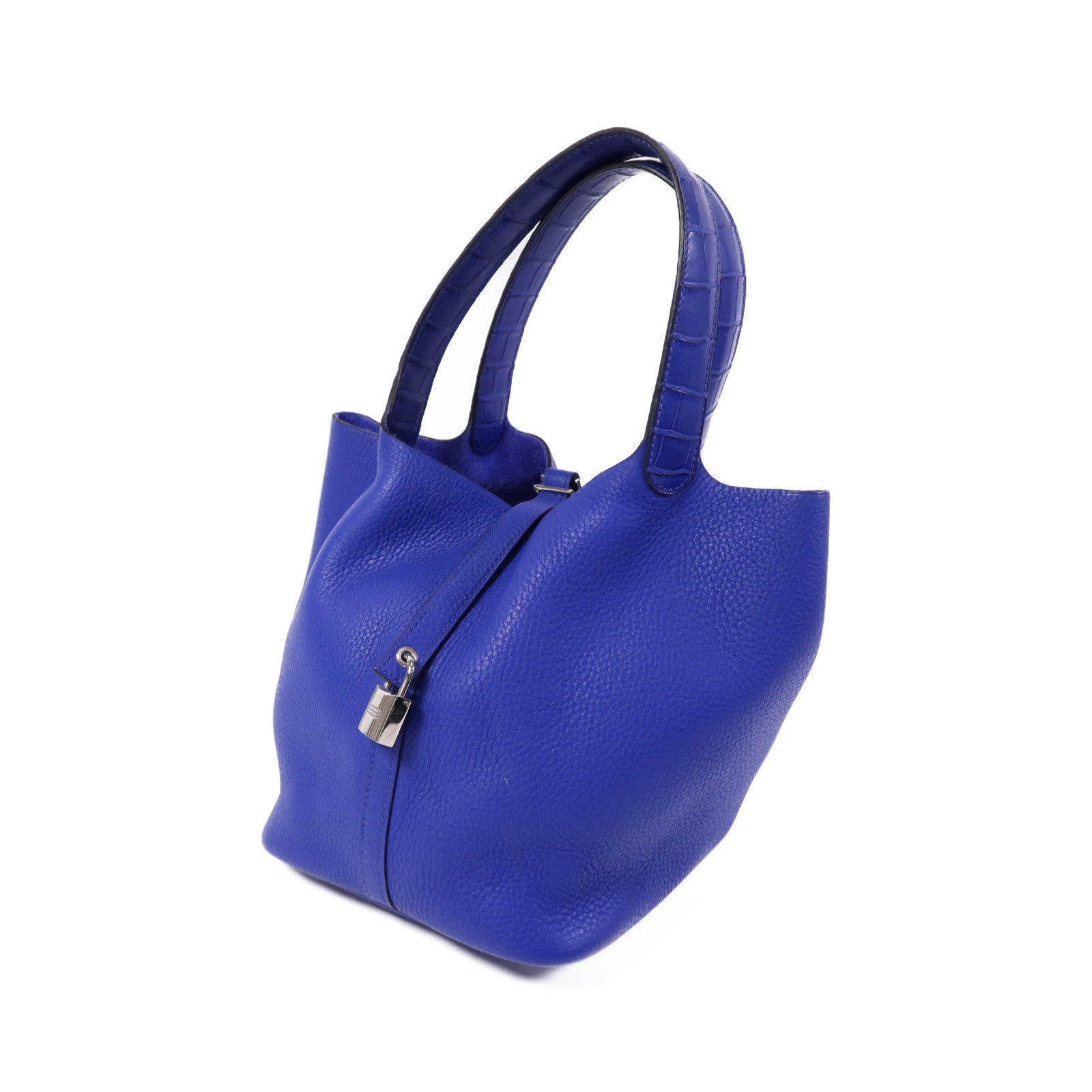 HERMES Clemence皮革Picotin MM銀扣手挽袋Blue
