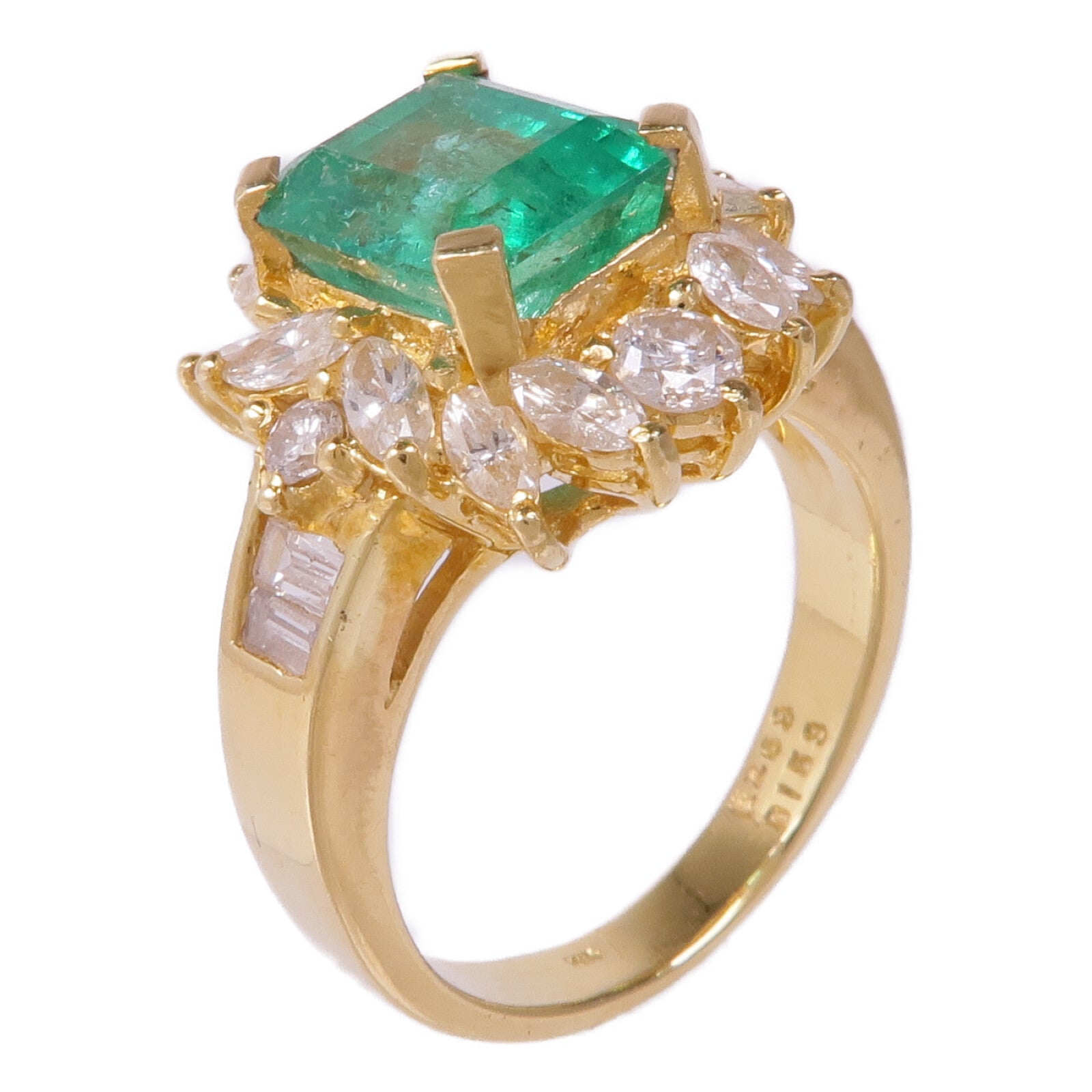 JEWELRY 18K黃金Emerald Diamond Ring綠寶石/鑽石戒指US#5.75