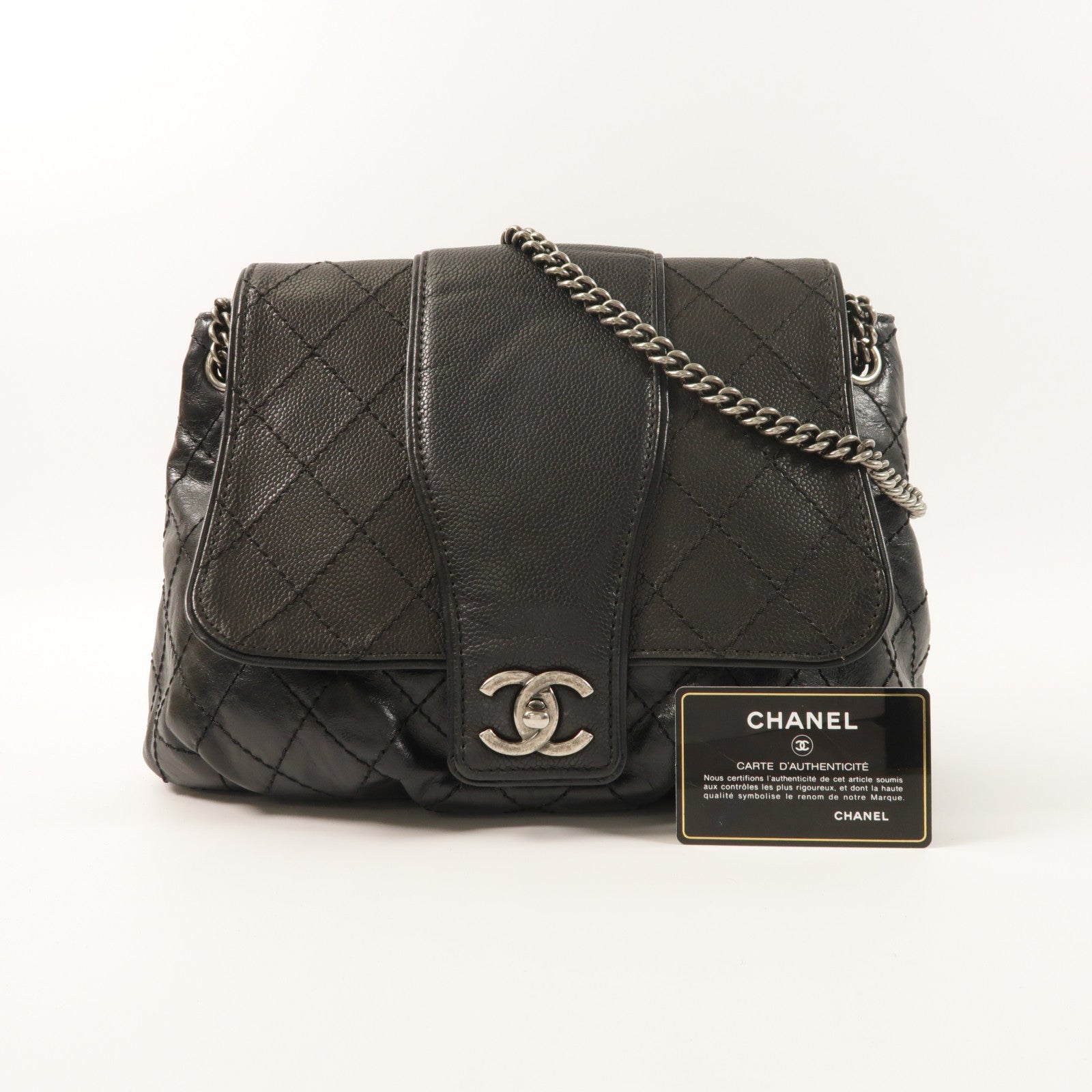 CHANEL 牛皮皮革Chain Shoulder銀扣鏈帶肩背袋