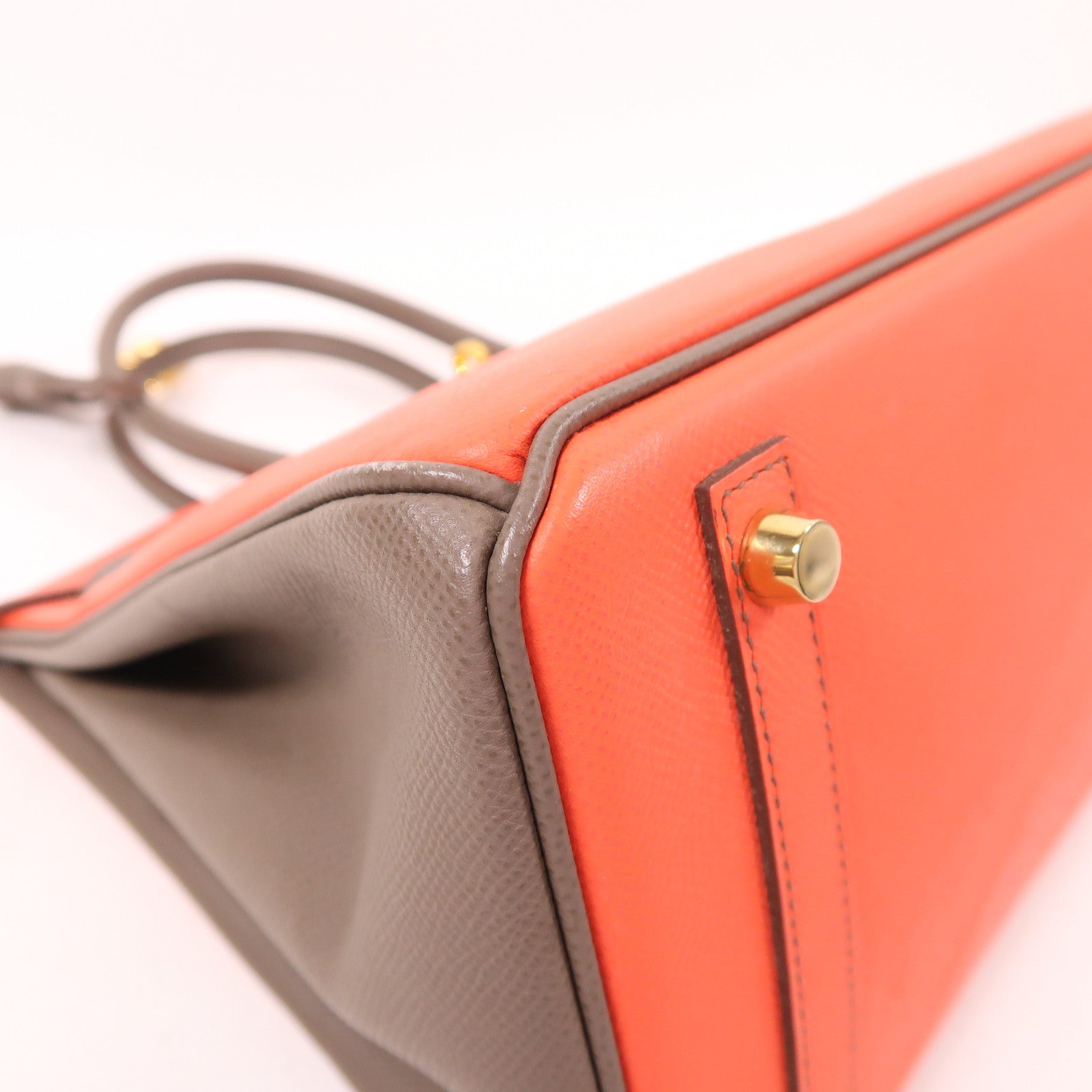 HERMES GHW Birkin 30 Hand Bag Epsom Leather Red/Brown