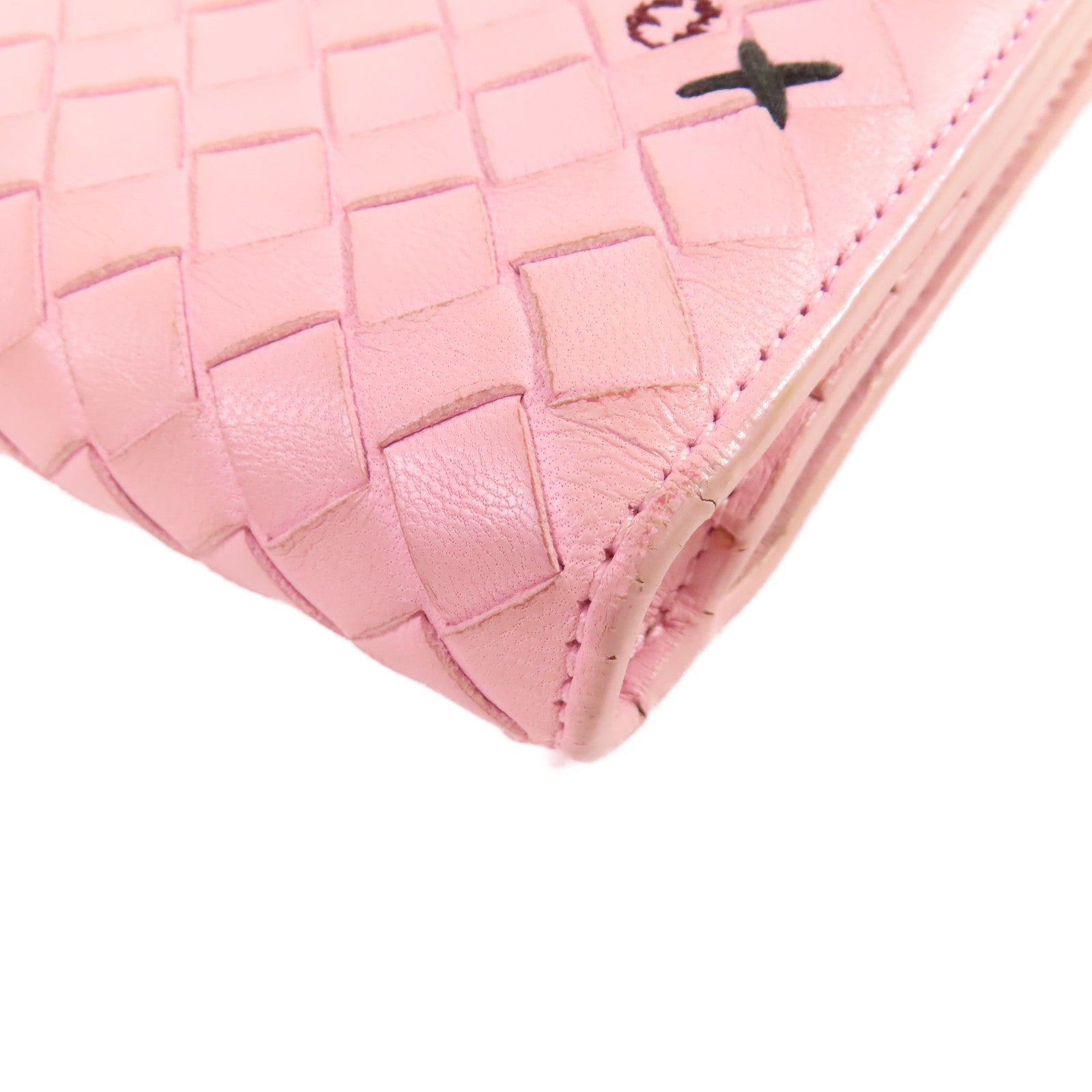 BOTTEGA VENETA 【激減優惠】織紋皮革Short Wallet短錢包粉紅色