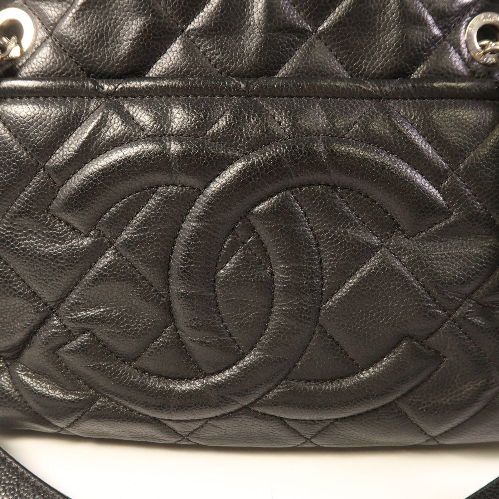 CHANEL 牛皮皮革Shoulder Bag銀扣鏈帶肩背袋