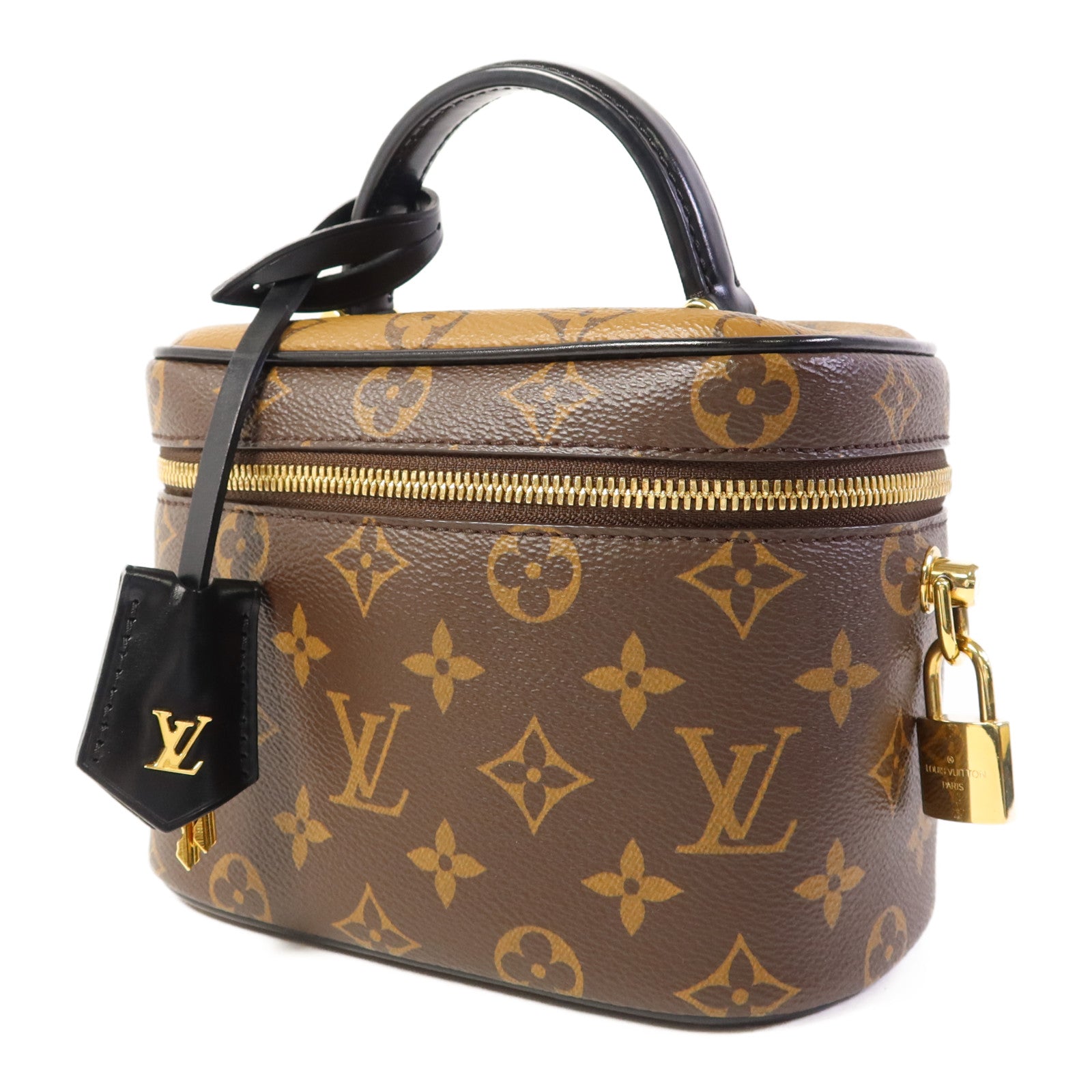 LOUIS VUITTON Monogram Reverse Vanity PM金扣手挽肩背兩用袋棕色