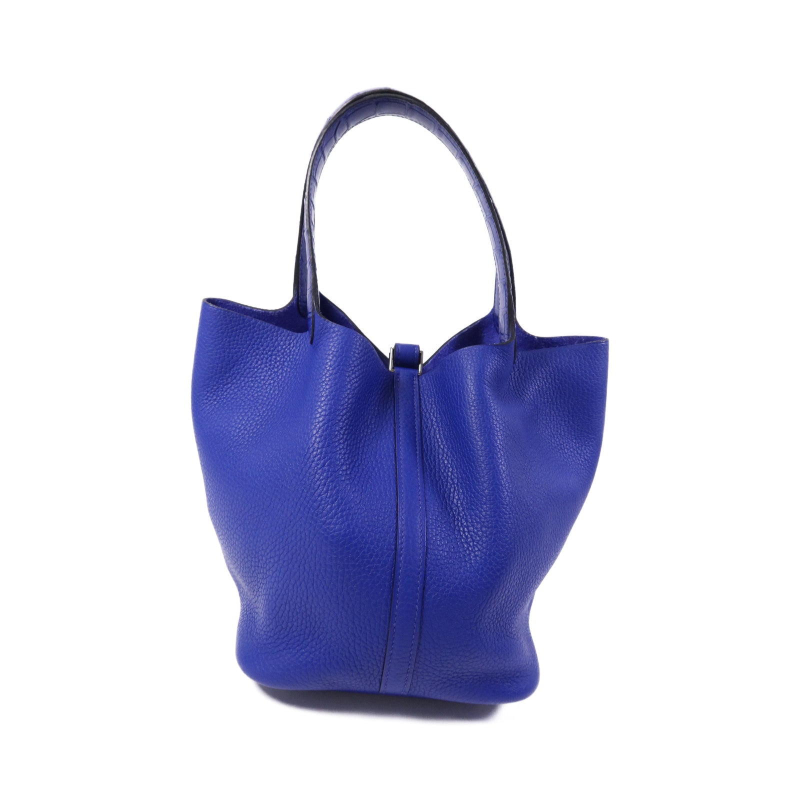 HERMES Clemence皮革Picotin MM銀扣手挽袋Blue
