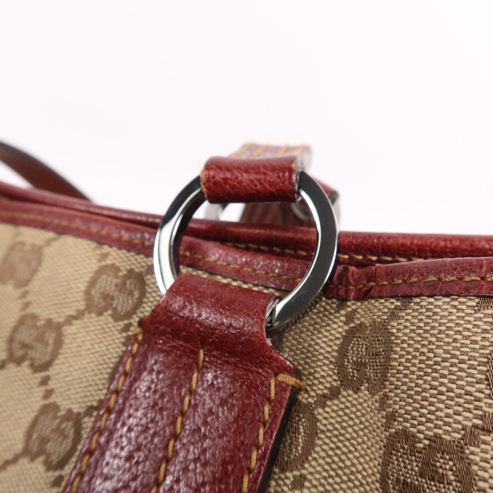 GUCCI 帆布Tote Bag銀扣肩背袋