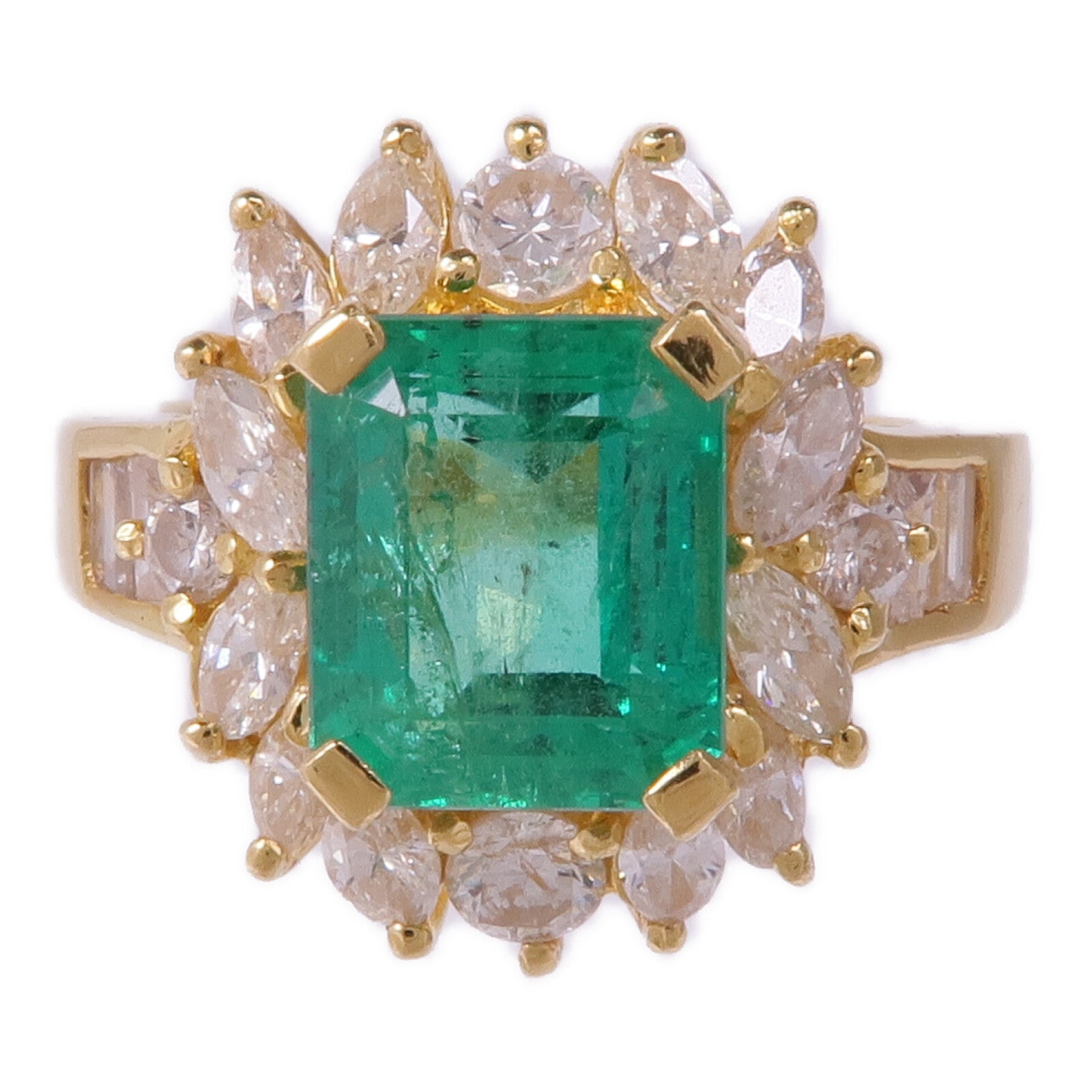 JEWELRY 18K黃金Emerald Diamond Ring綠寶石/鑽石戒指US#5.75