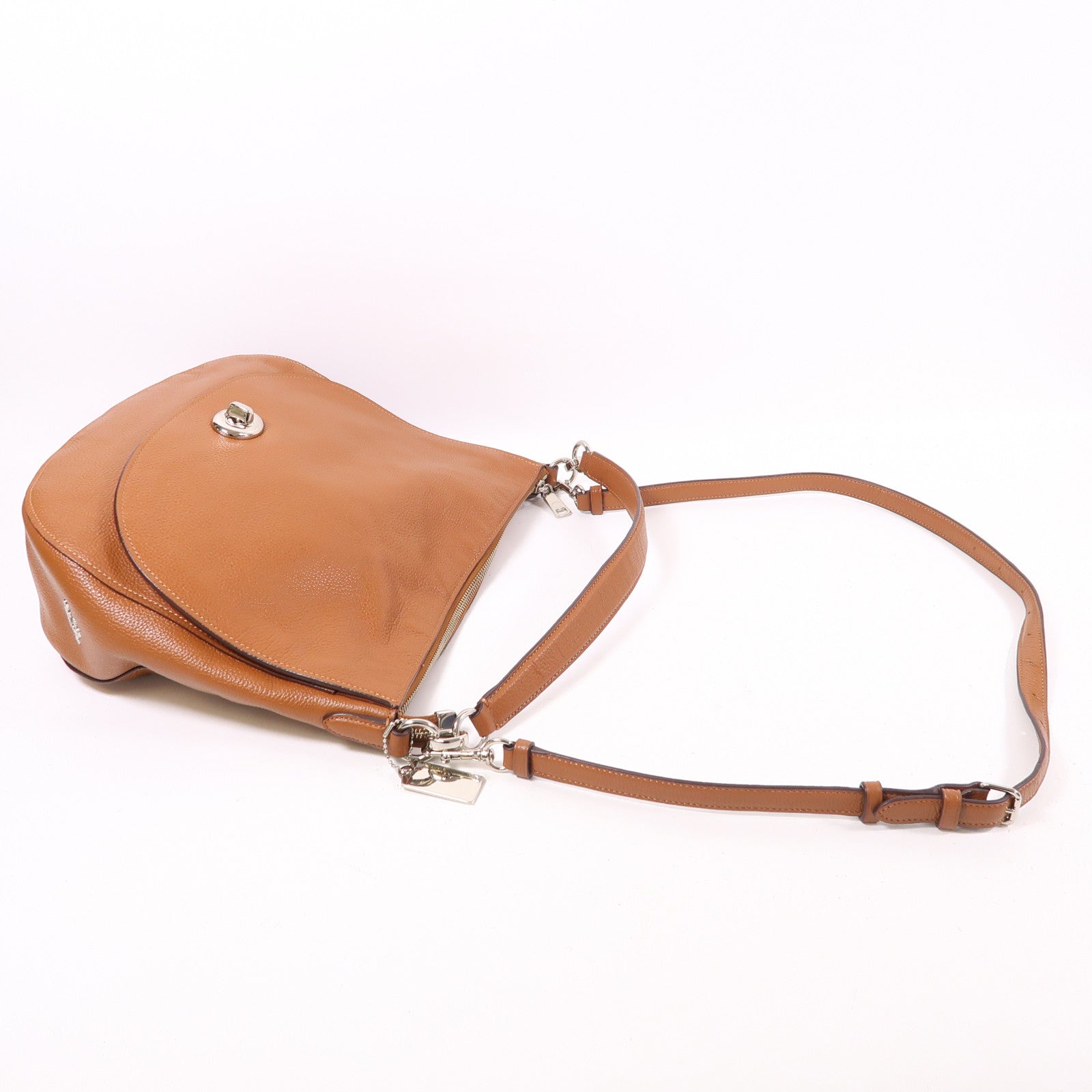 COACH 牛皮皮革2 Way Shoulder銀扣手挽肩背兩用袋
