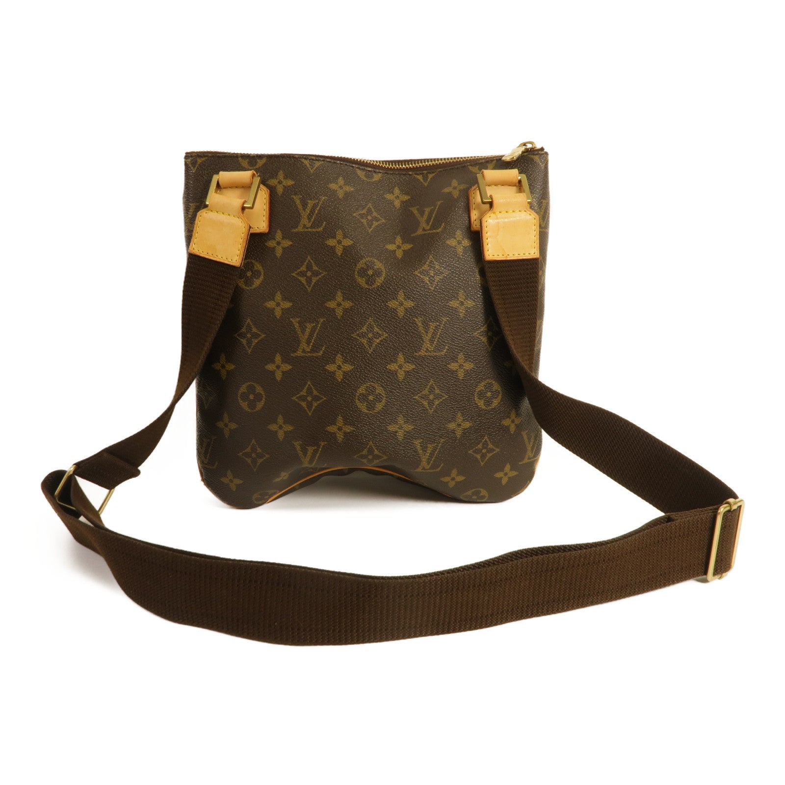 LOUIS VUITTON Monogram Pochette Bosphore金扣肩背袋棕色