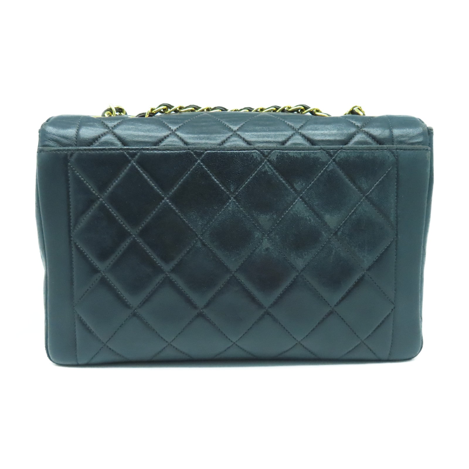 CHANEL 菱格羊皮皮革Chain Shoulder Bag金扣链带肩背袋黑色
