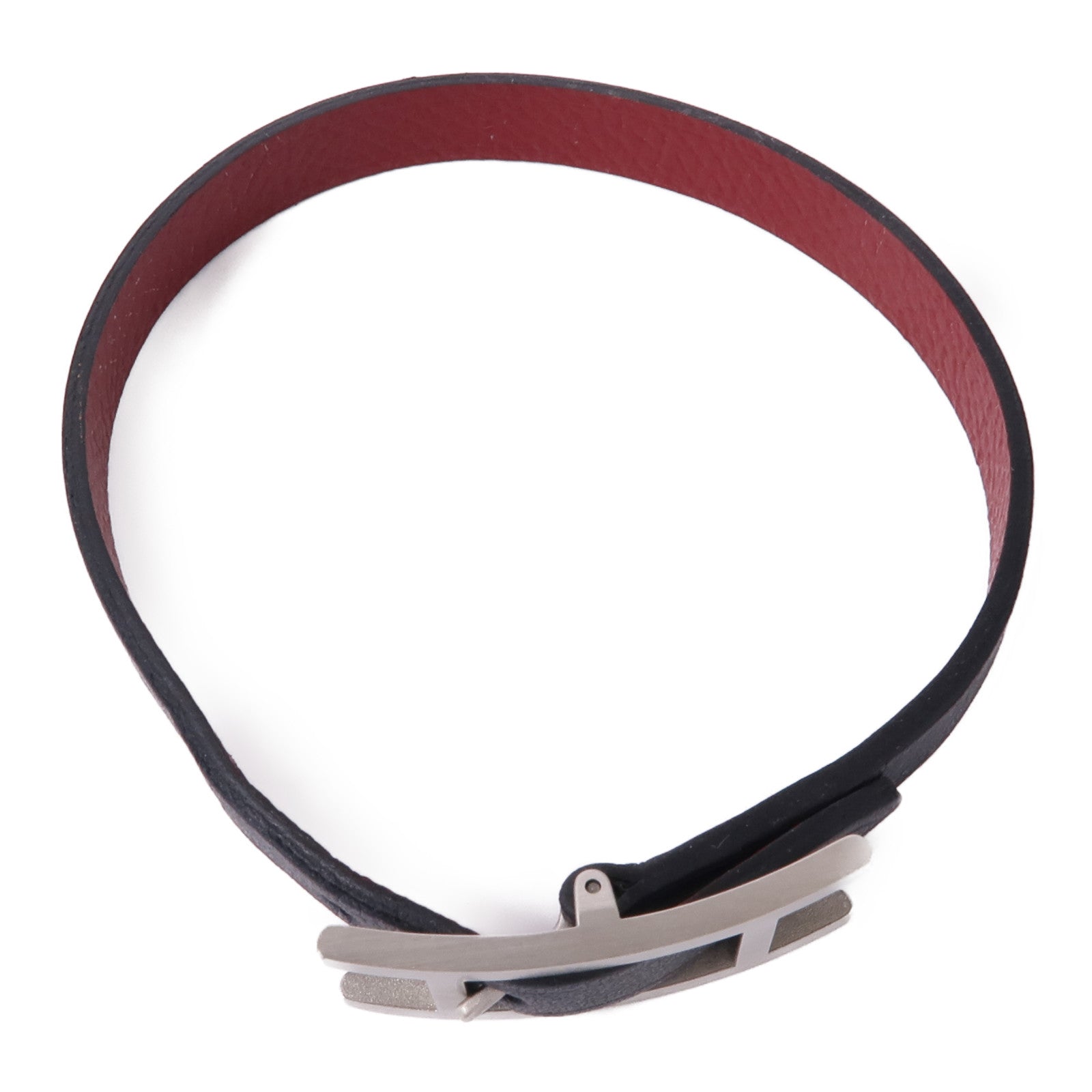 HERMES Swift皮革Behapi Bracelet銀扣手帶Noir