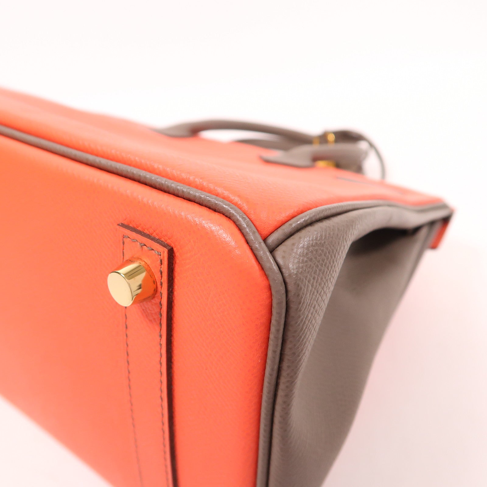 HERMES GHW Birkin 30 Hand Bag Epsom Leather Red/Brown