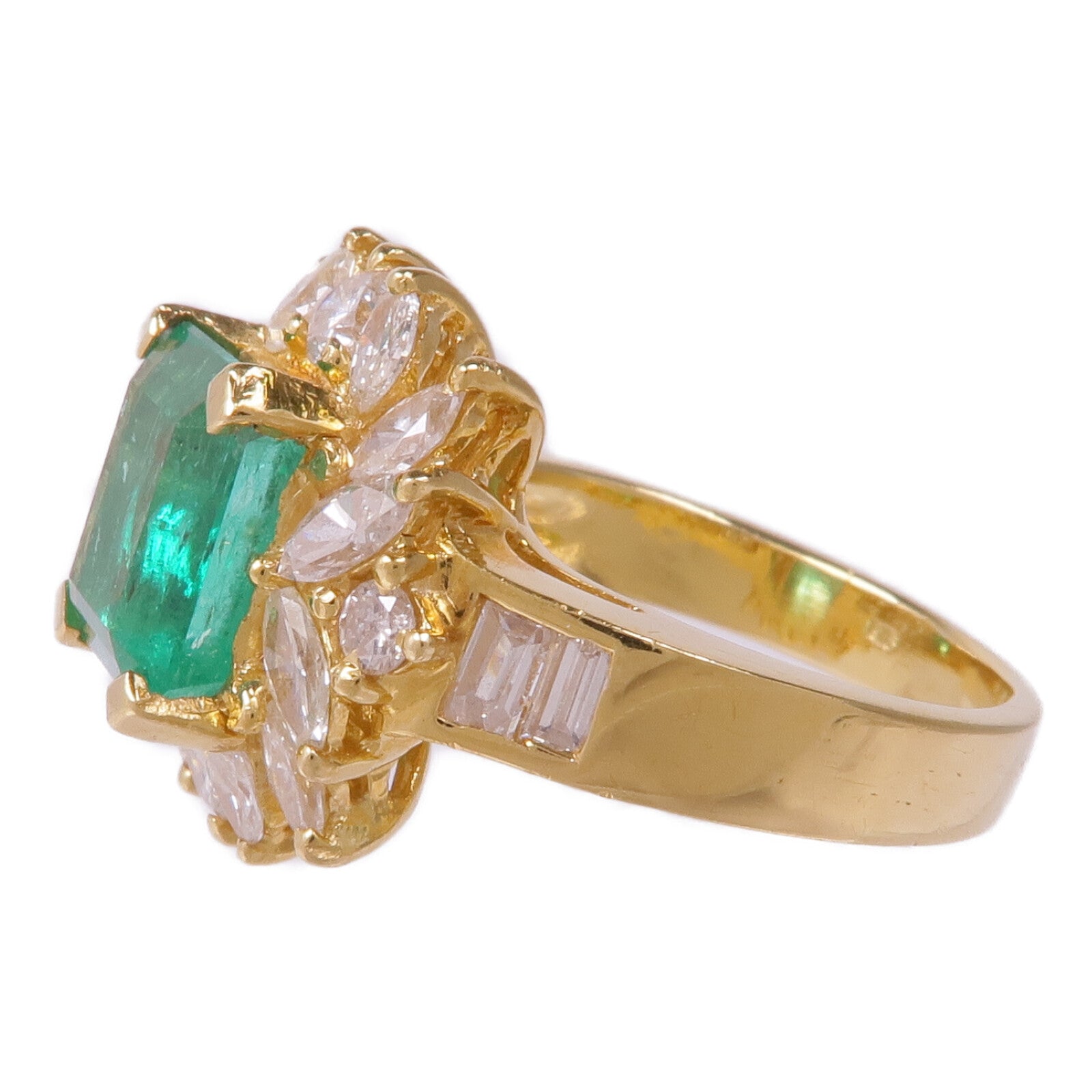 JEWELRY 18K黃金Emerald Diamond Ring綠寶石/鑽石戒指US#5.75