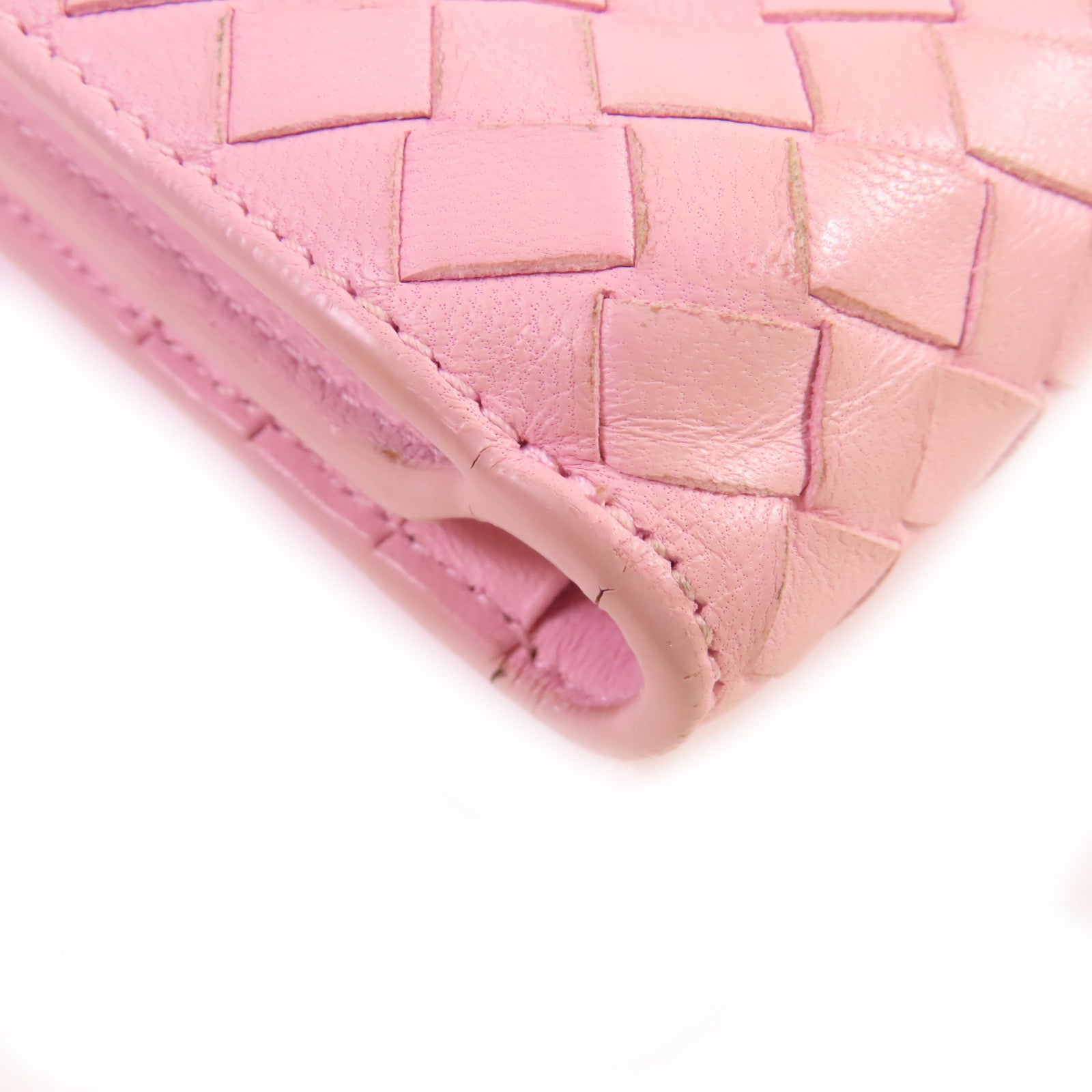 BOTTEGA VENETA 【激減優惠】織紋皮革Short Wallet短錢包粉紅色