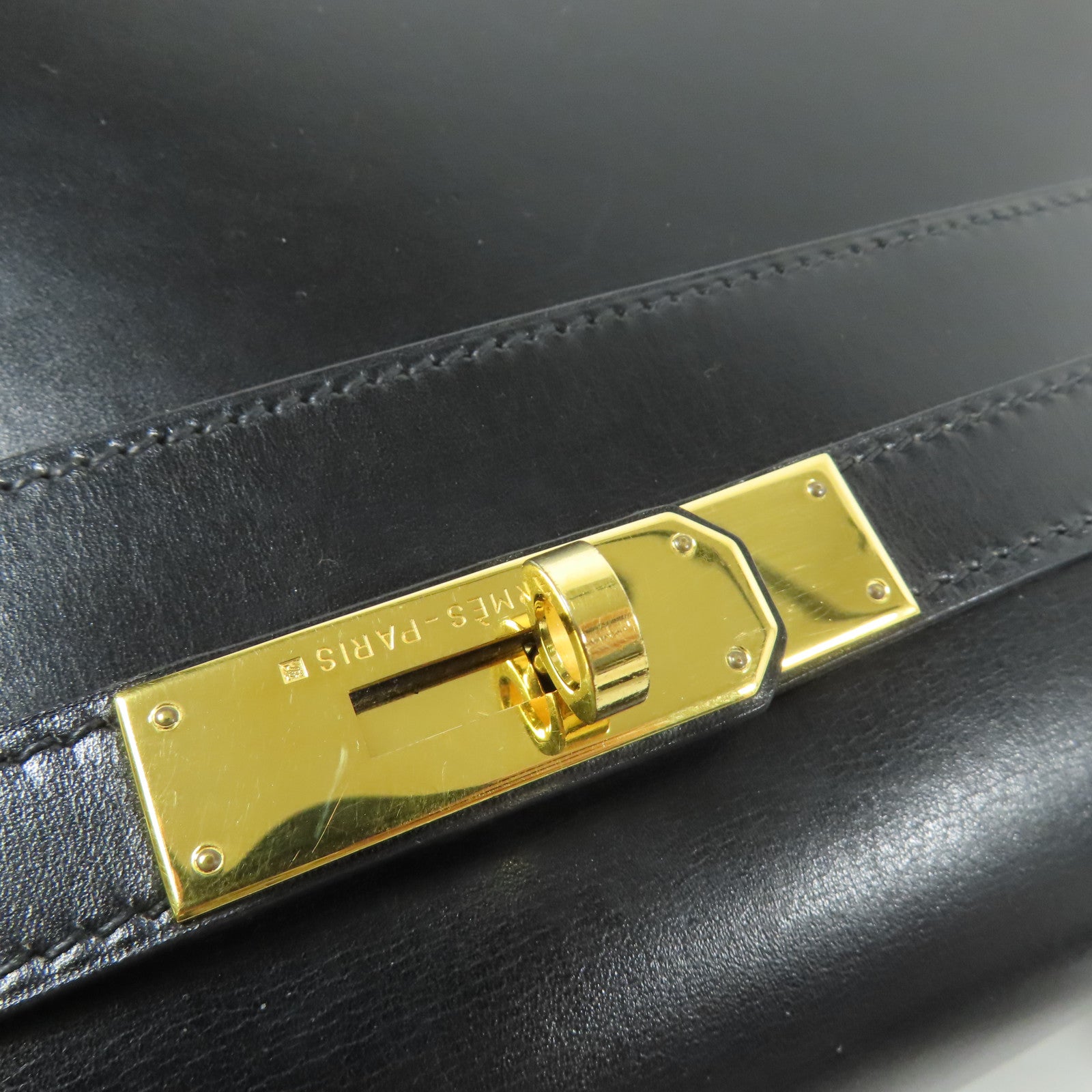 HERMES Calf皮革Kelly 35金扣手挽肩背兩用袋Noir