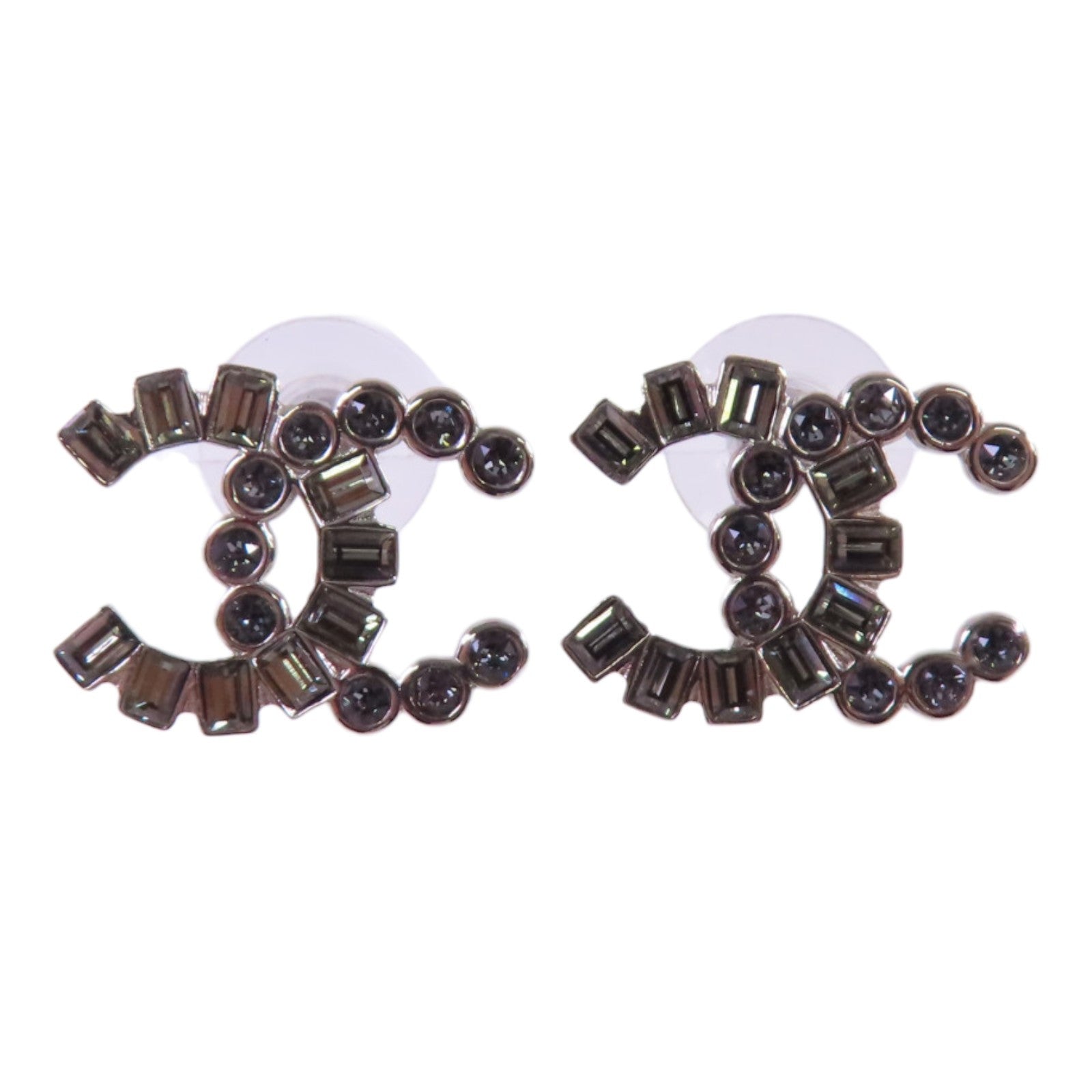 CHANEL 金屬/水鑽CC Earrings銀扣耳環