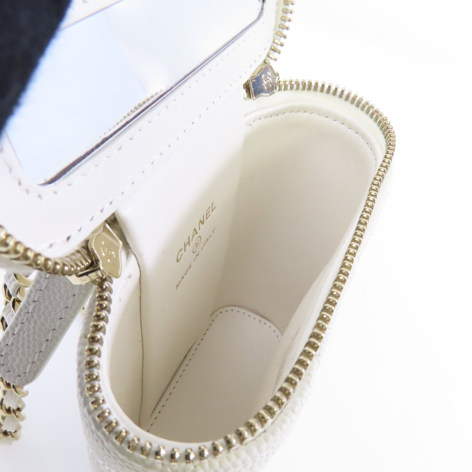 CHANEL 【激減優惠】菱格Caviar皮革Chain Shoulder Bag金扣鏈帶肩背袋白色