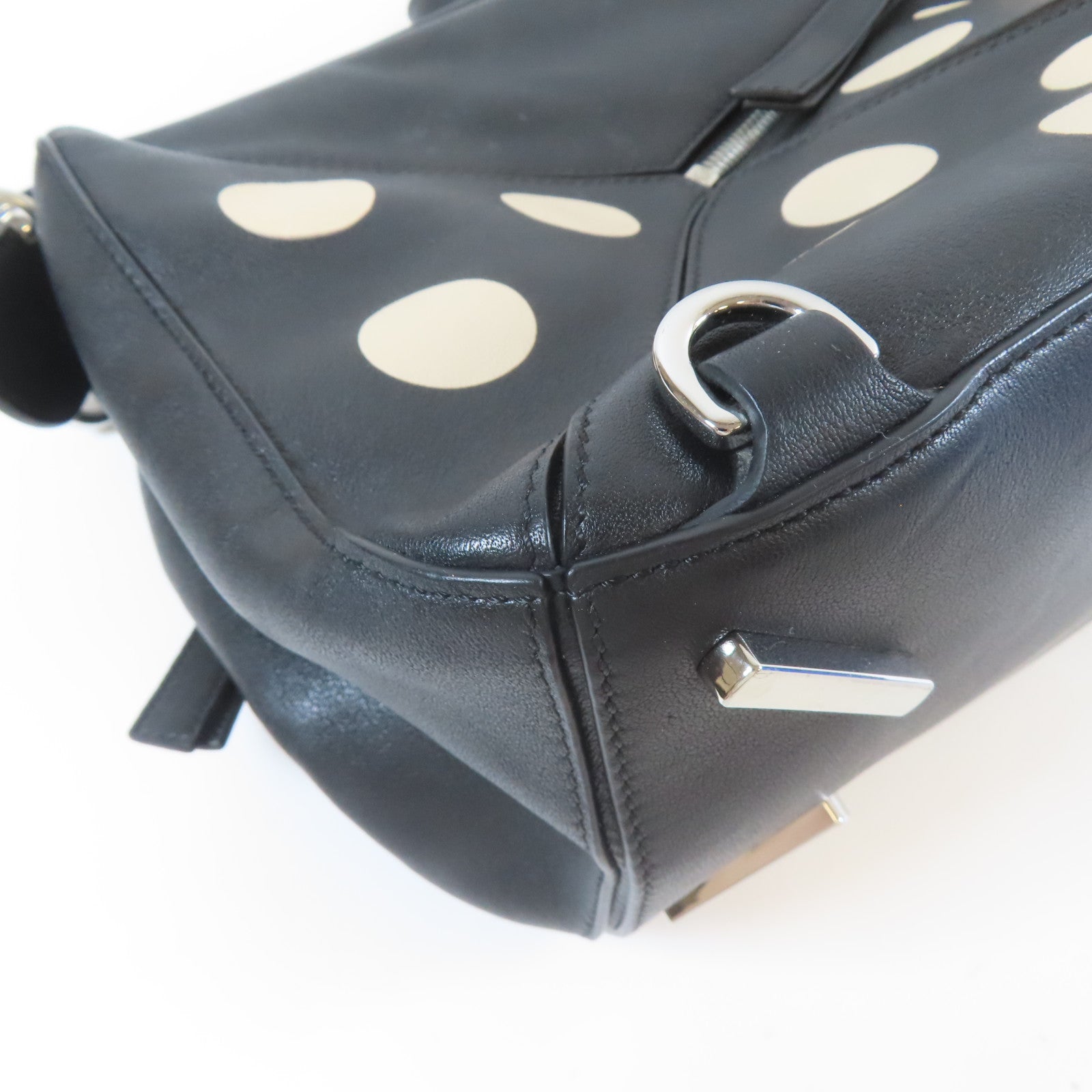 LOEWE 牛皮皮革Puzzle Polka Dot銀扣手挽肩背兩用袋黑色