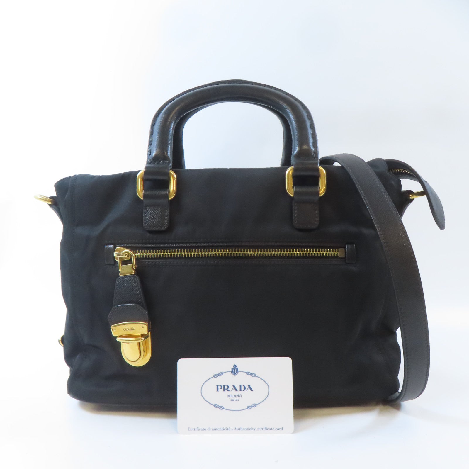 PRADA 【激減優惠】尼龍2 Way Shoulder Bag金扣手挽肩背兩用袋黑色