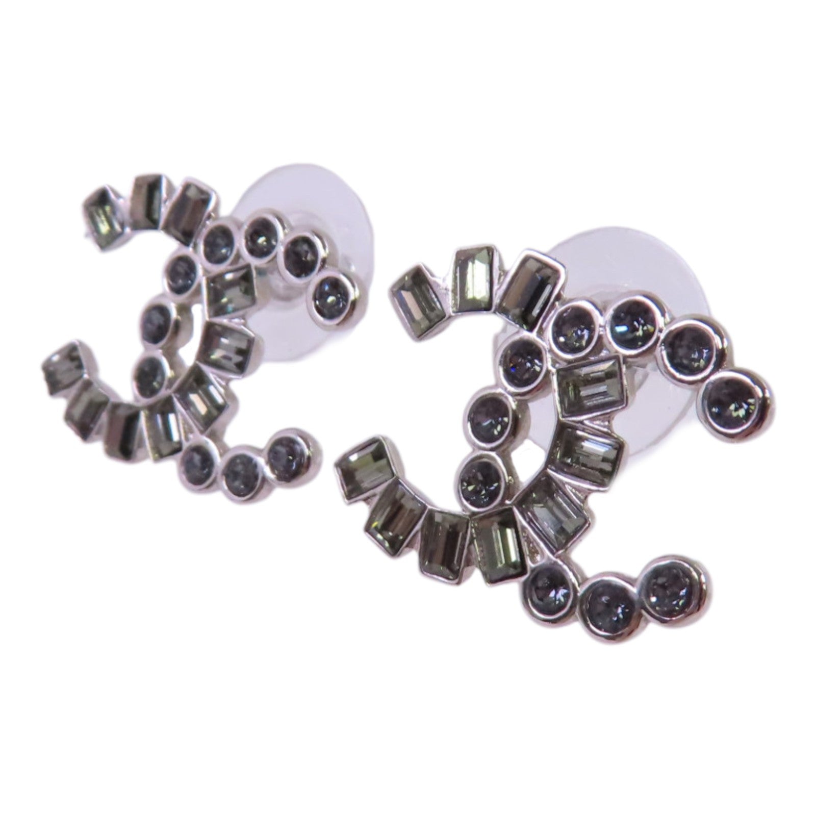 CHANEL 金屬/水鑽CC Earrings銀扣耳環