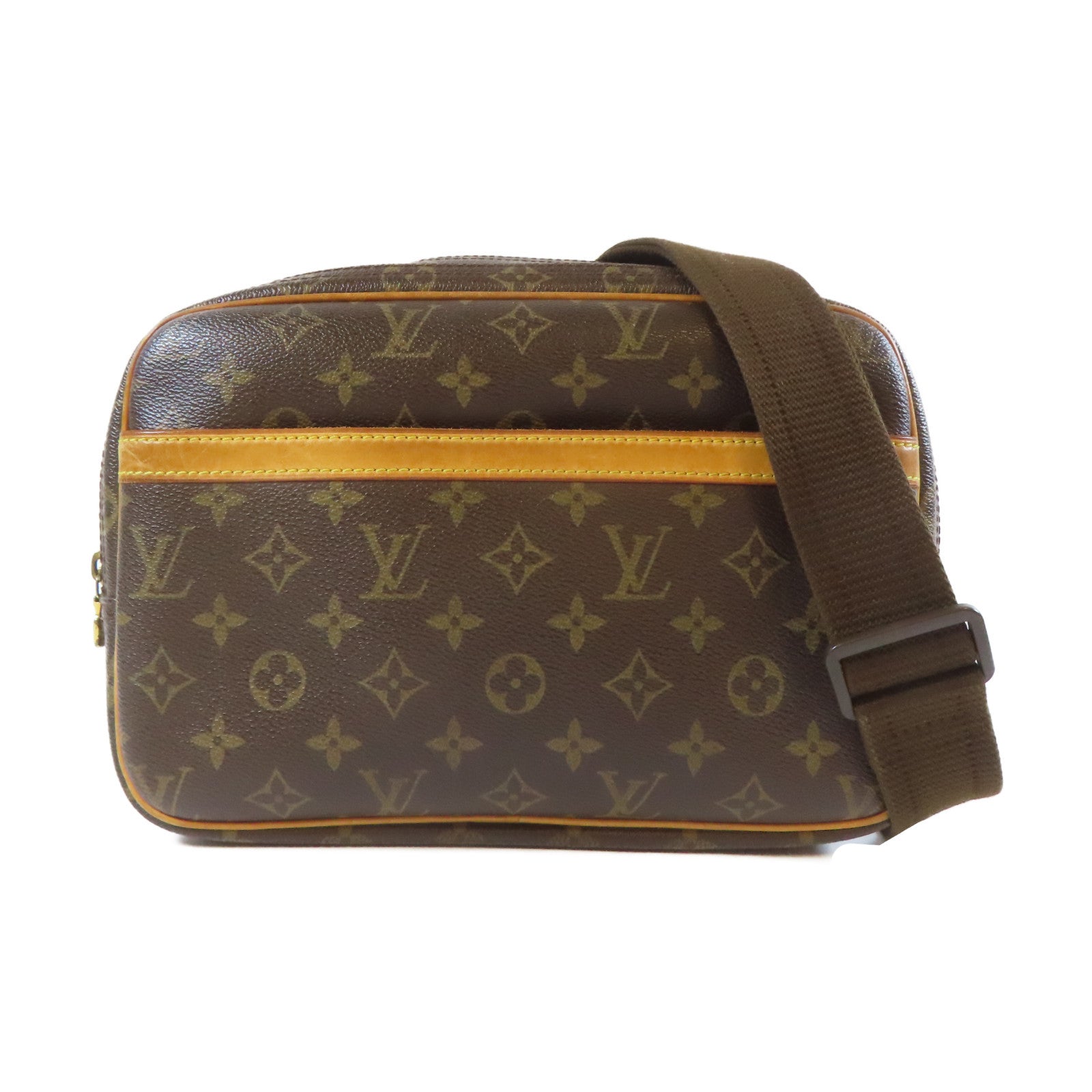 LOUIS VUITTON Monogram Reporter PM 金扣肩背袋啡色