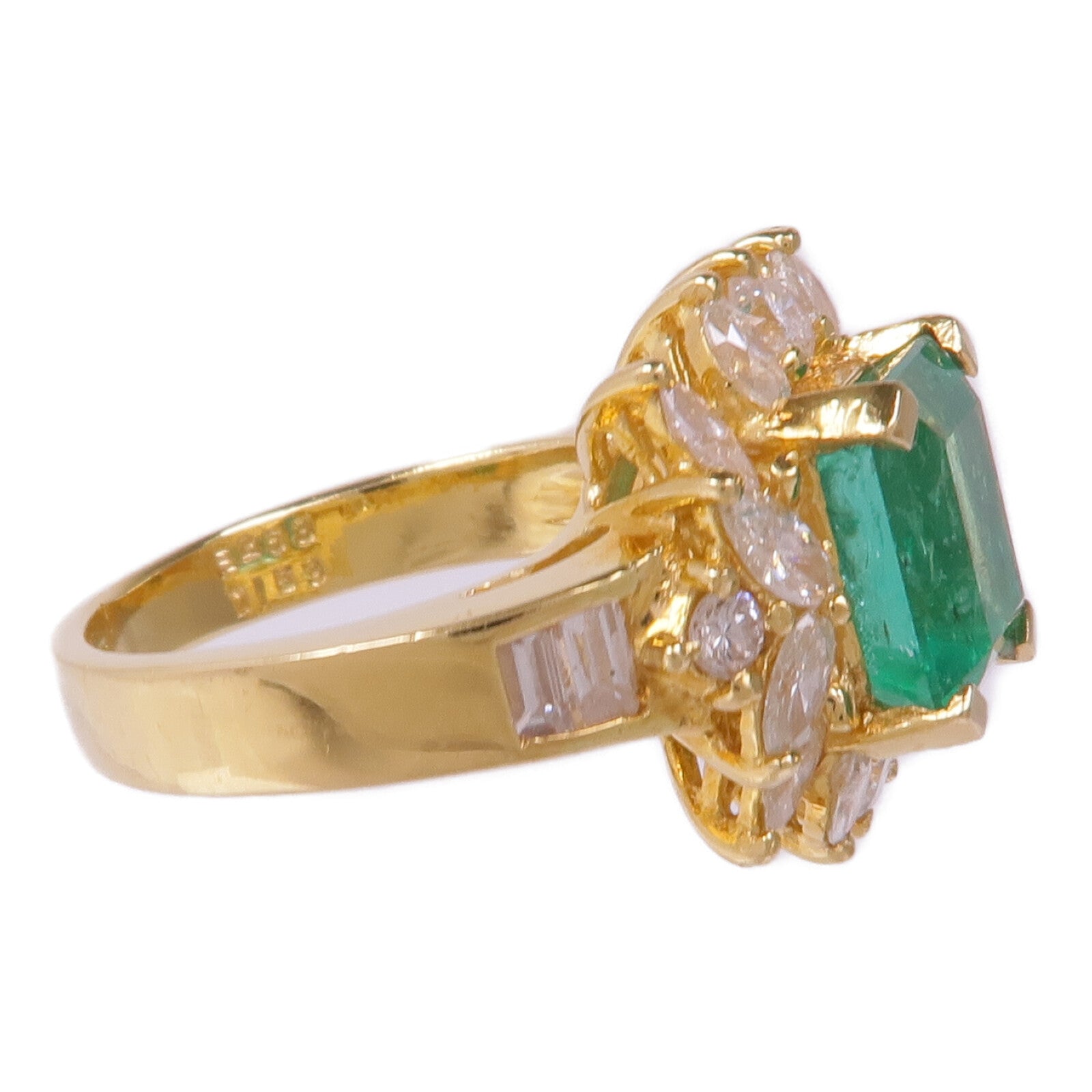 JEWELRY 18K黃金Emerald Diamond Ring綠寶石/鑽石戒指US#5.75