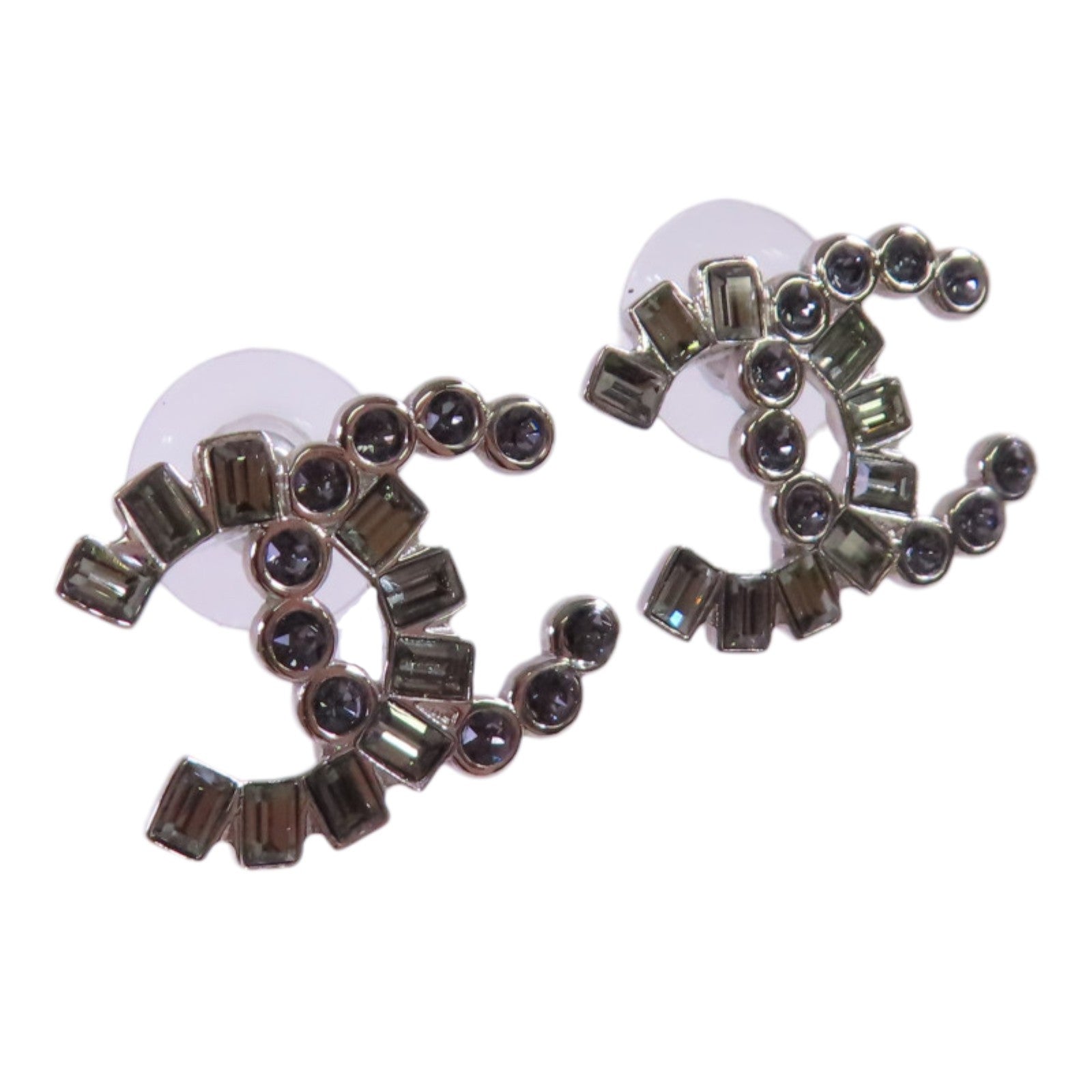 CHANEL 金屬/水鑽CC Earrings銀扣耳環
