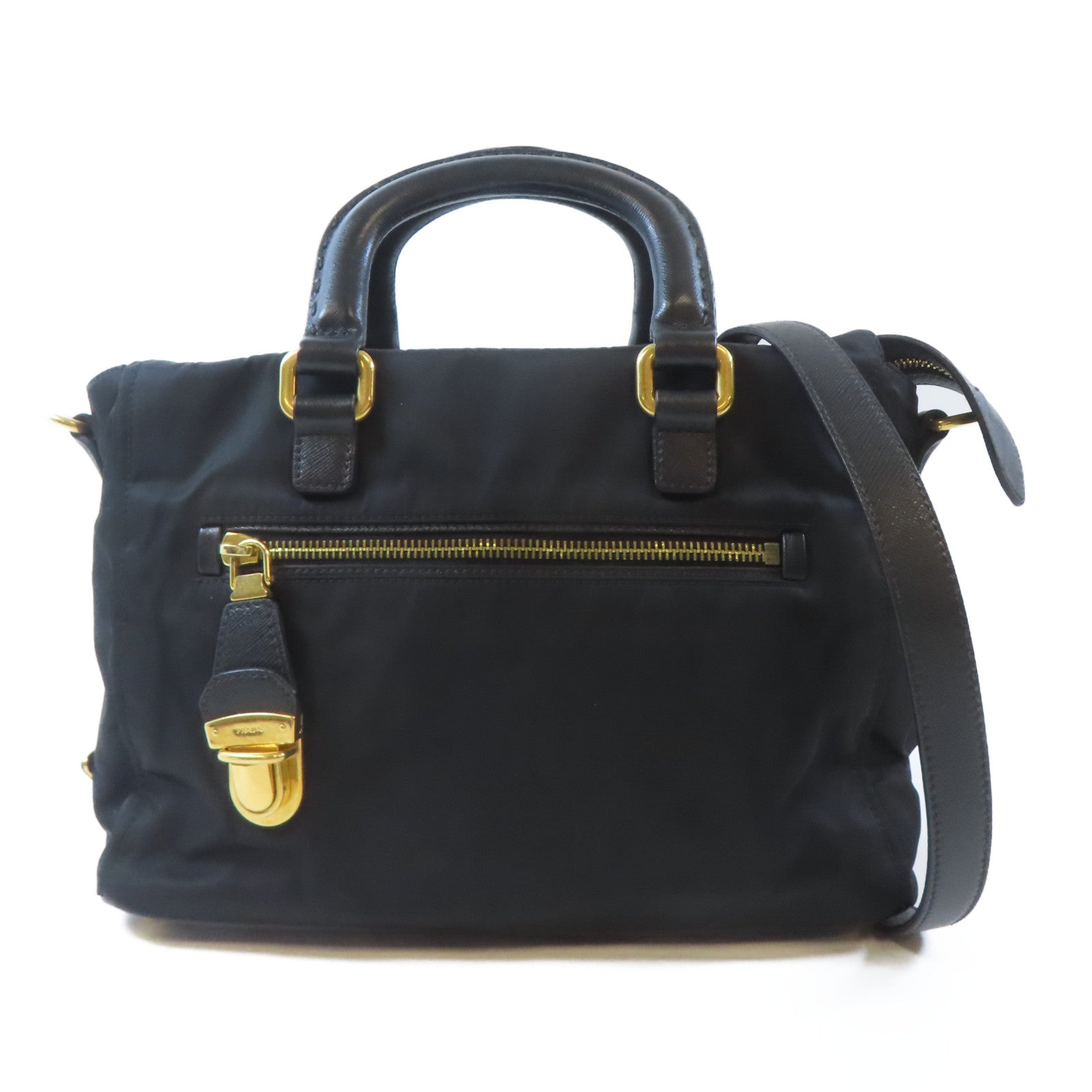 PRADA 【激減優惠】尼龍2 Way Shoulder Bag金扣手挽肩背兩用袋黑色