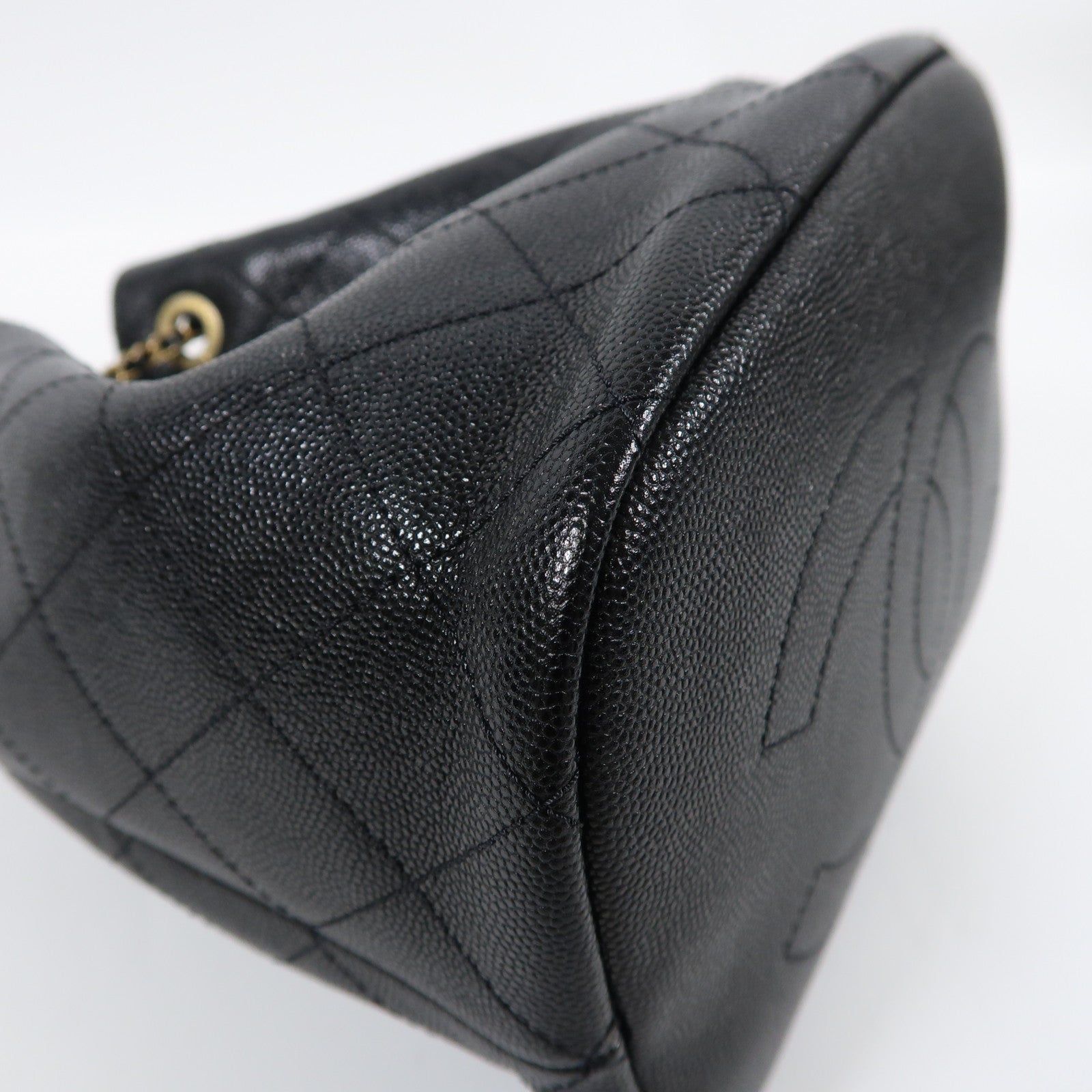 CHANEL 牛皮皮革Bucket Bag金扣手挽肩背兩用袋黑色