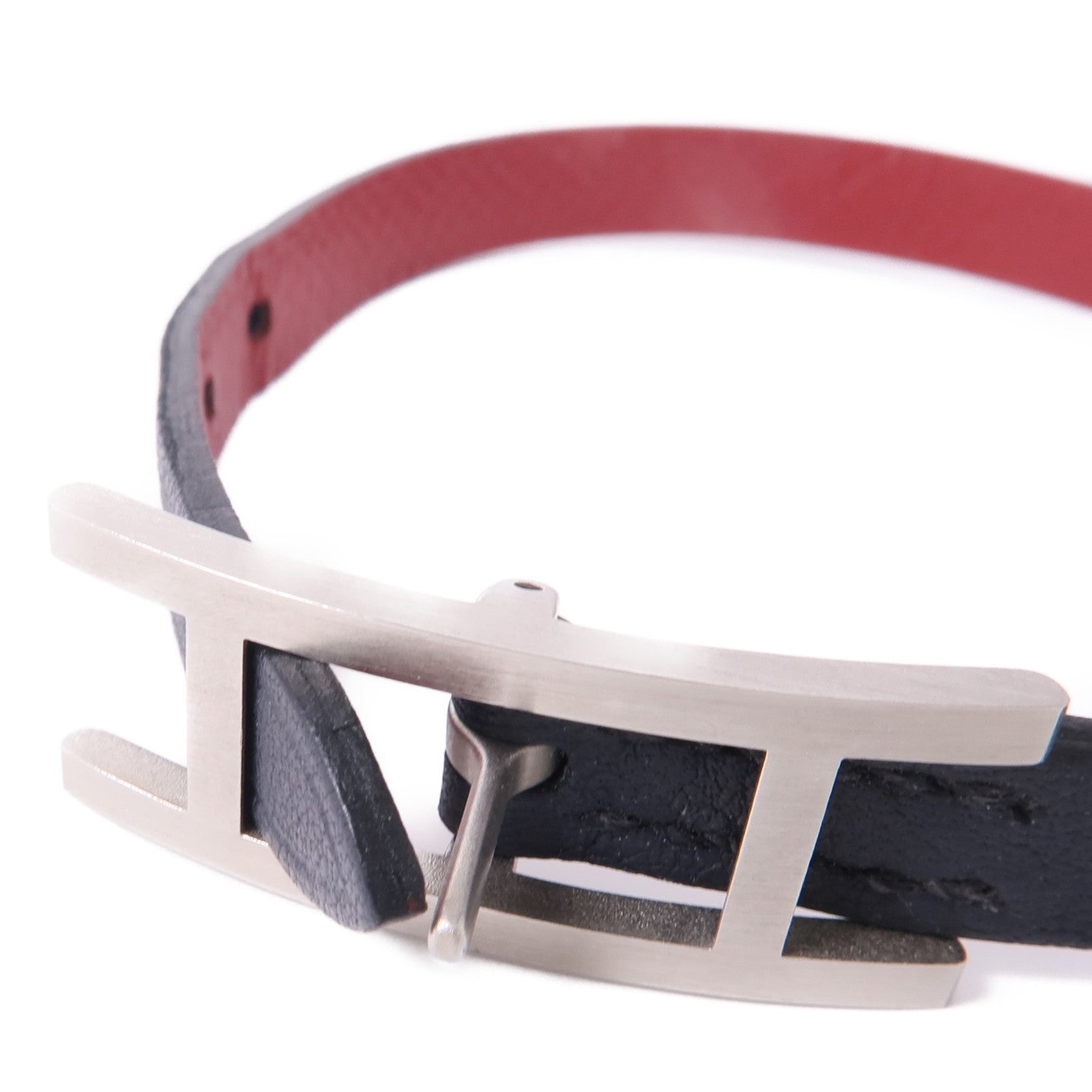 HERMES Swift皮革Behapi Bracelet銀扣手帶Noir