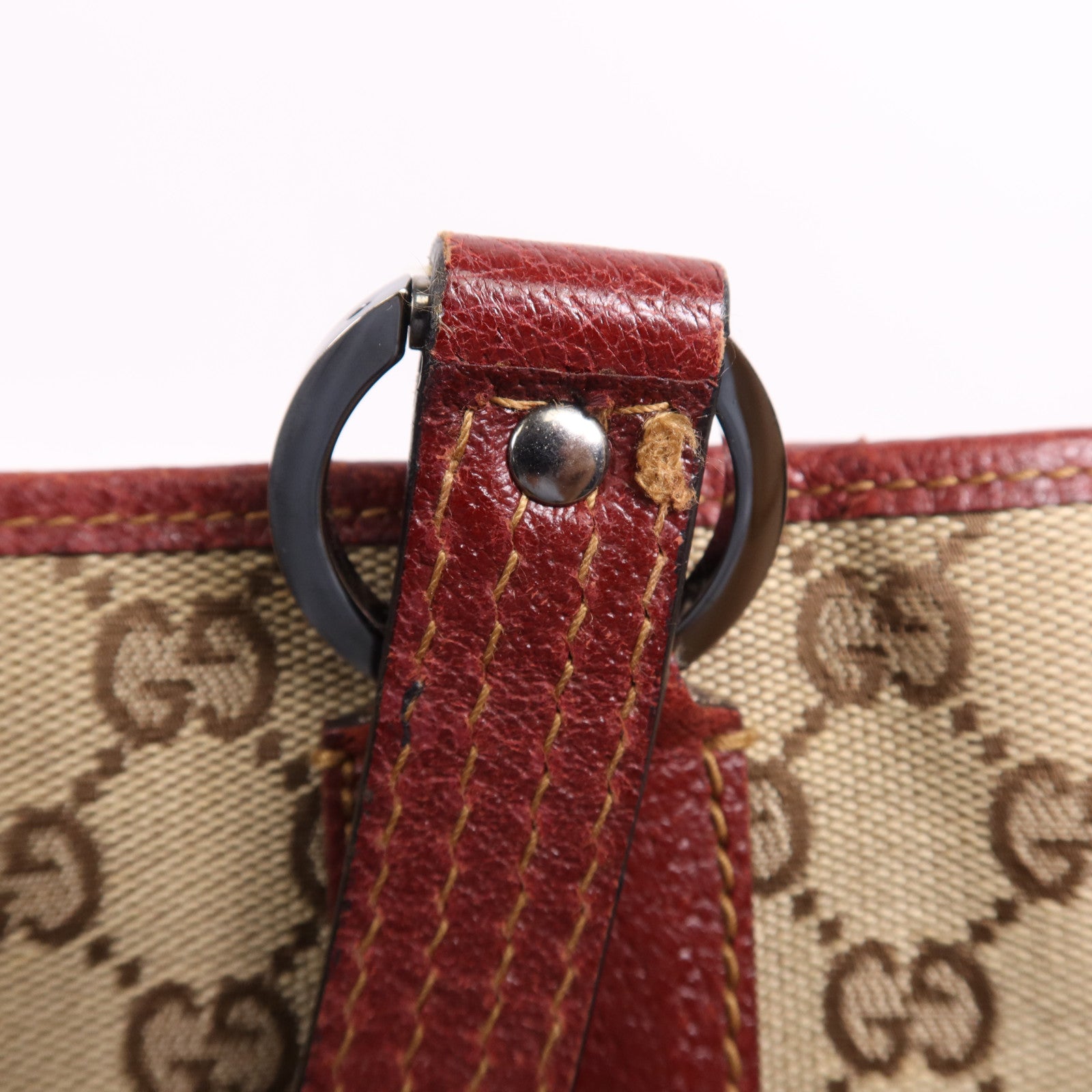 GUCCI 帆布Tote Bag銀扣肩背袋