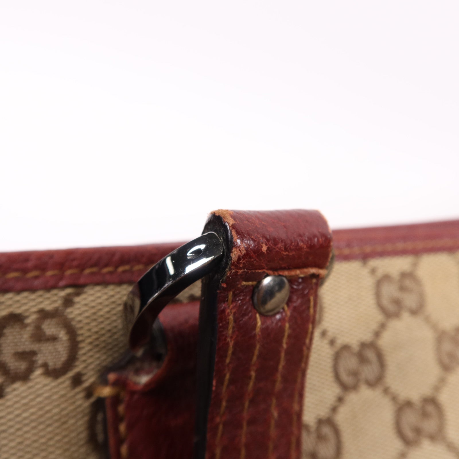 GUCCI 帆布Tote Bag銀扣肩背袋