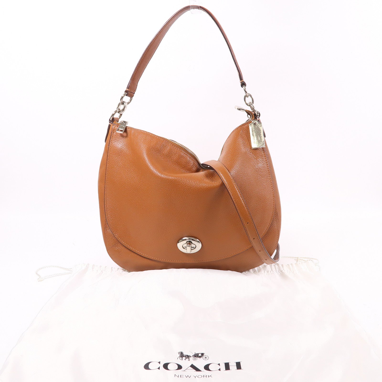 COACH 牛皮皮革2 Way Shoulder銀扣手挽肩背兩用袋