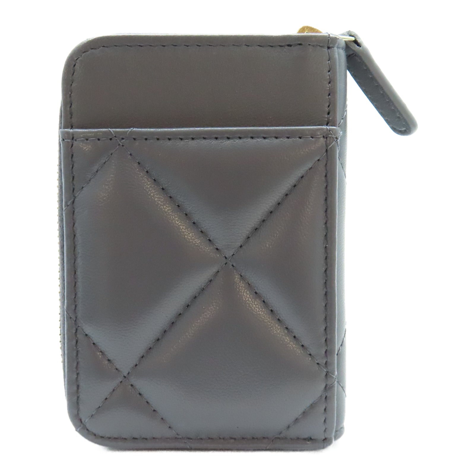 CHANEL 菱格羊皮皮革Card Holder金扣卡片套灰色