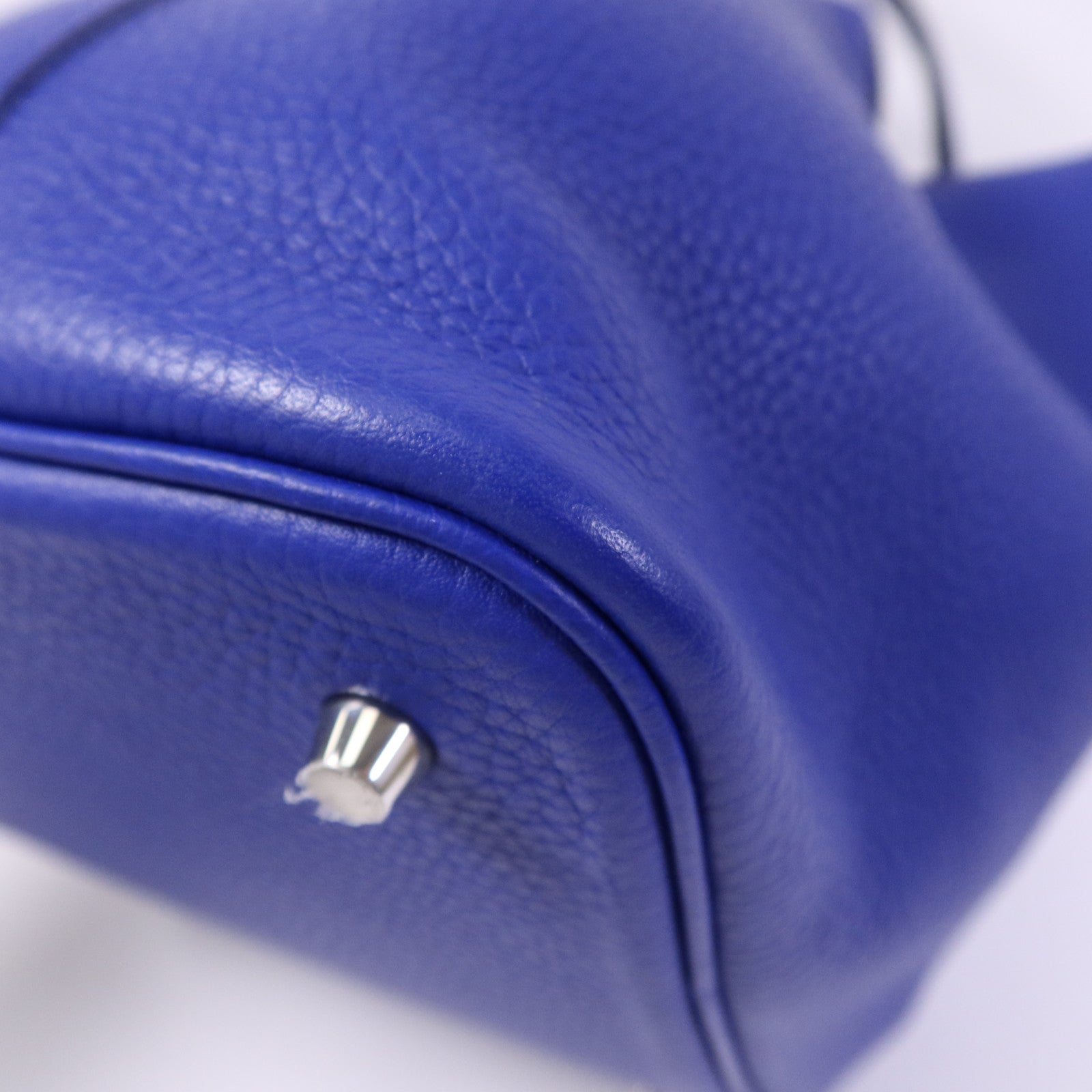 HERMES Clemence皮革Picotin MM銀扣手挽袋Blue