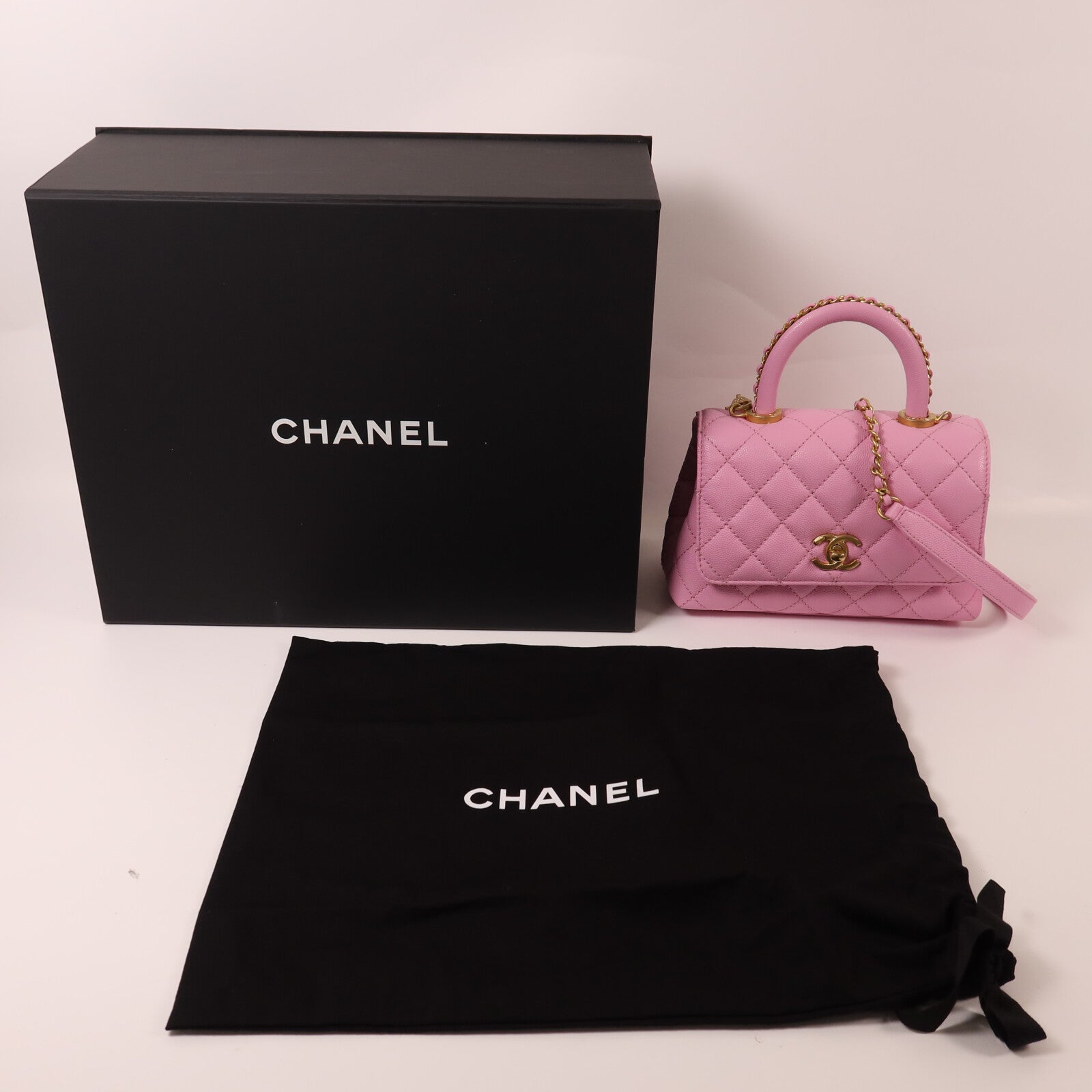 CHANEL 牛皮皮革Co Co Handle金扣鏈帶手挽肩背兩用袋