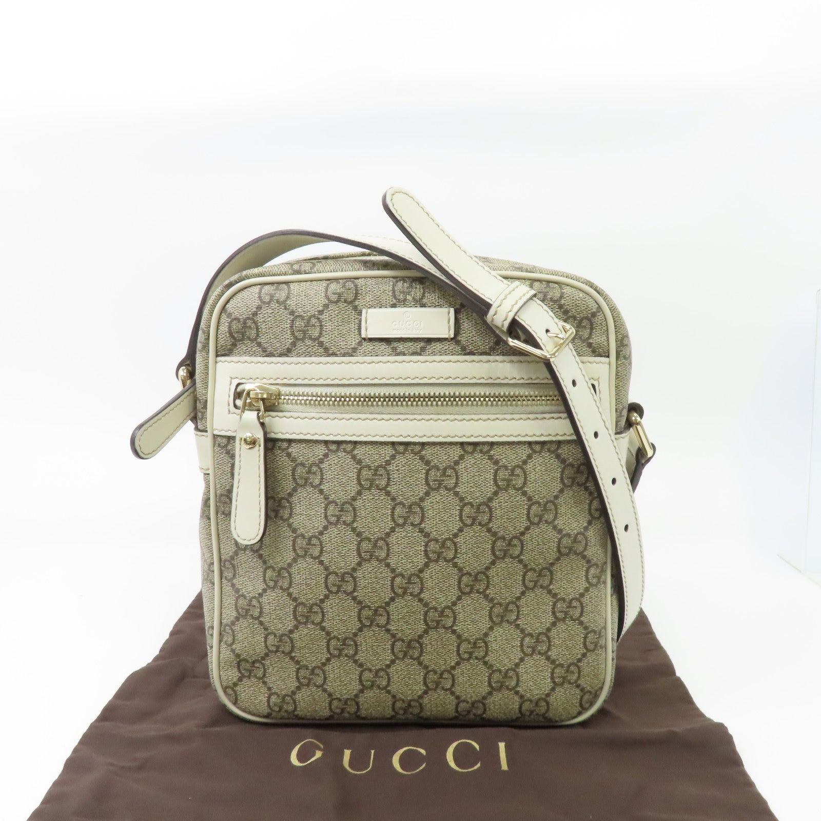 GUCCI 【激減優惠】塗層帆布Shoulder Bag金扣肩背袋白色