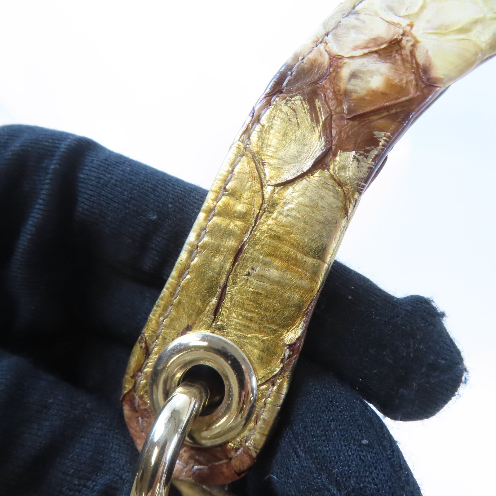 Dior 蛇皮皮革Lady Dior金扣手挽肩背兩用袋金色/米白色/啡色