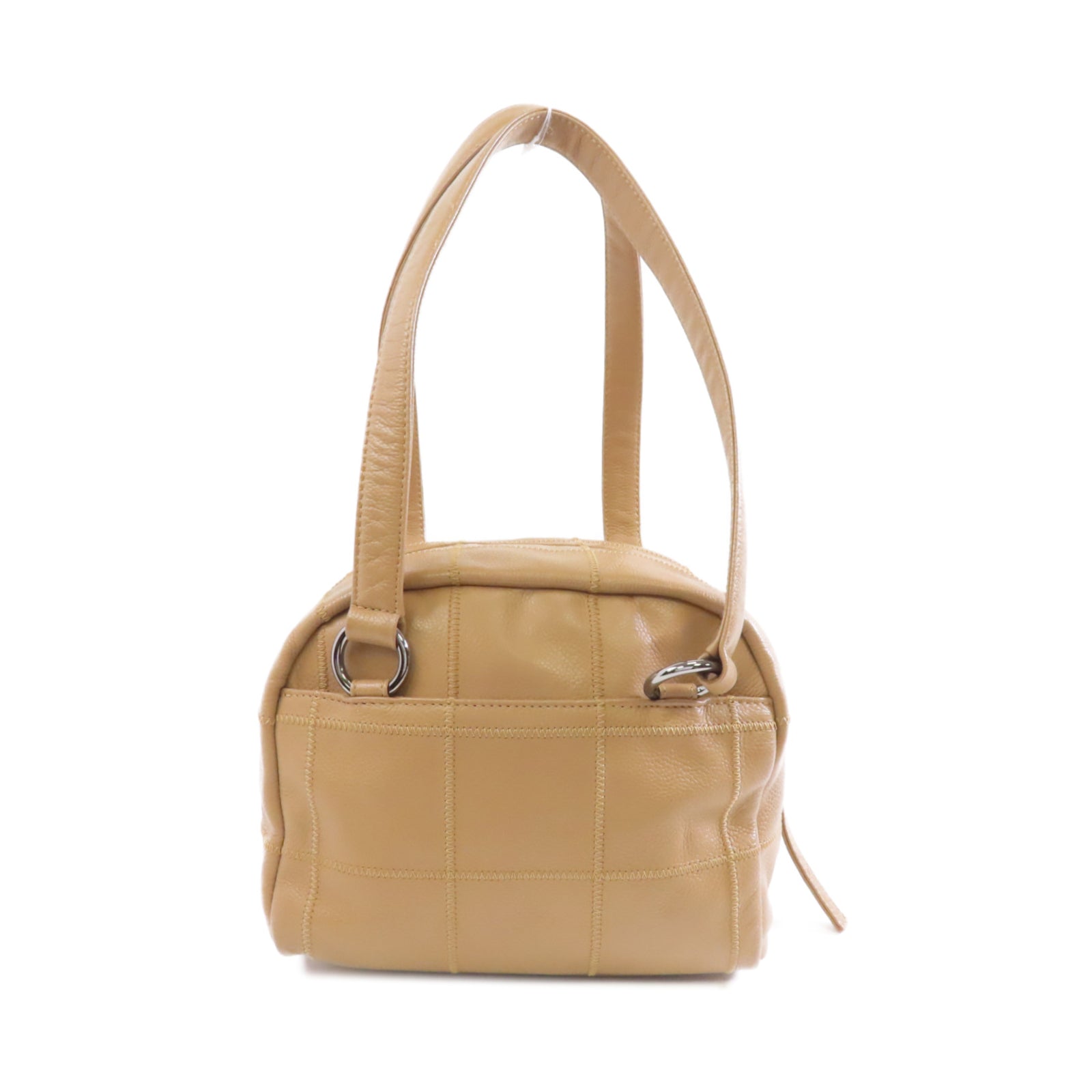 CHANEL 【激減優惠】牛皮皮革Lax Bowler Bag銀扣手挽袋卡其色