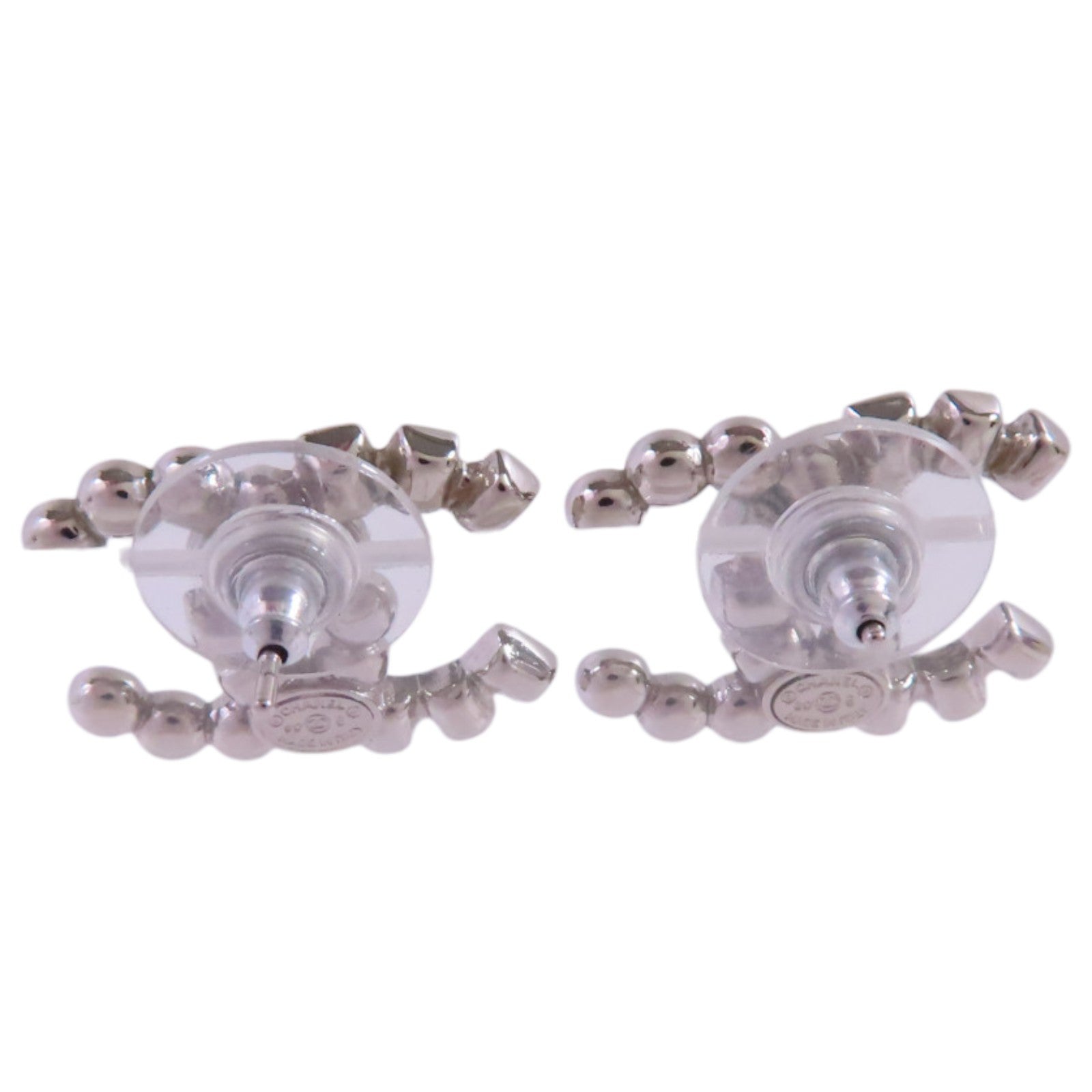 CHANEL 金屬/水鑽CC Earrings銀扣耳環
