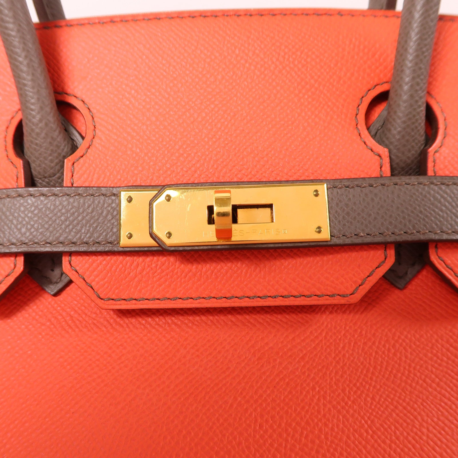 HERMES GHW Birkin 30 Hand Bag Epsom Leather Red/Brown