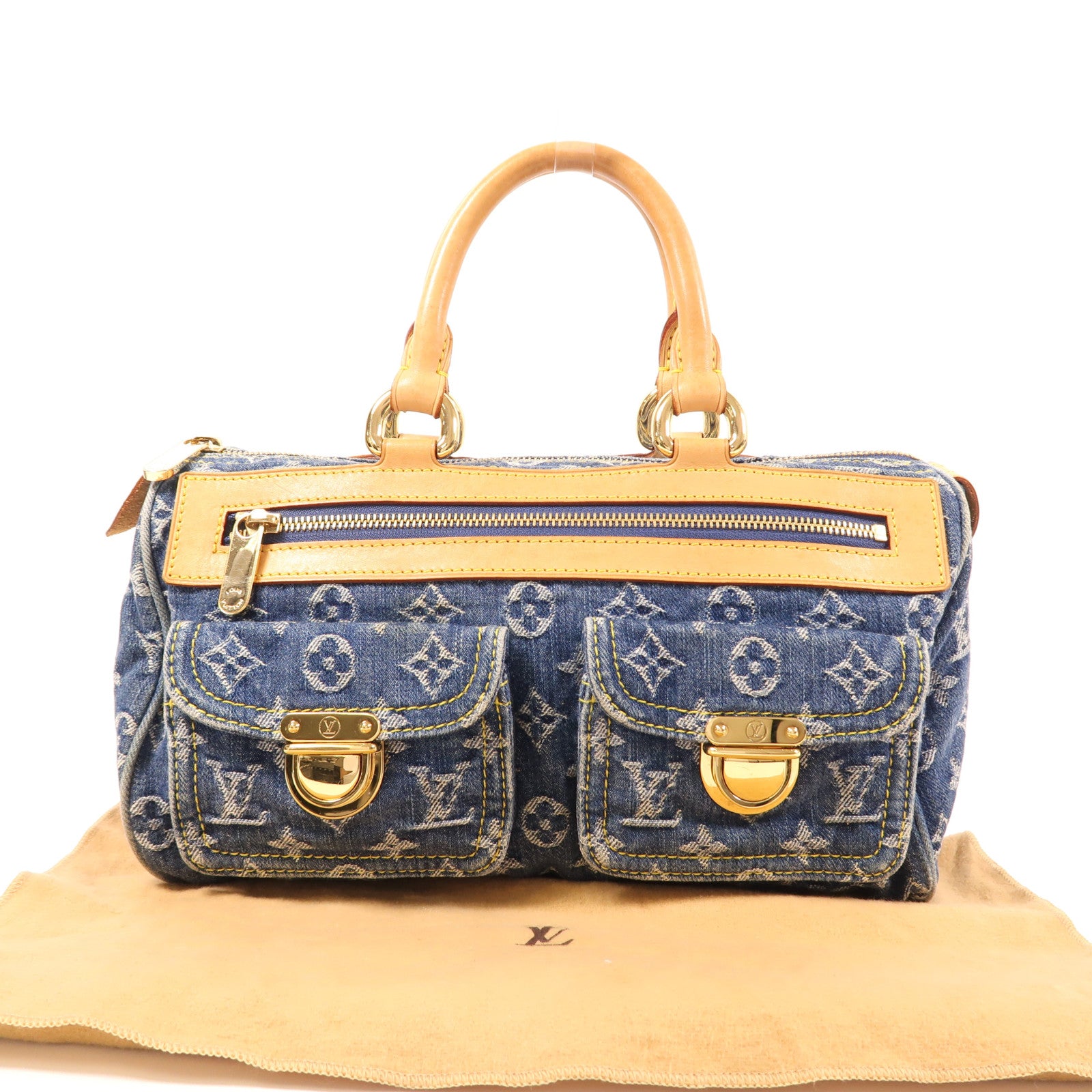 LOUIS VUITTON Monogram Denim Neo Speedy金扣手挽袋