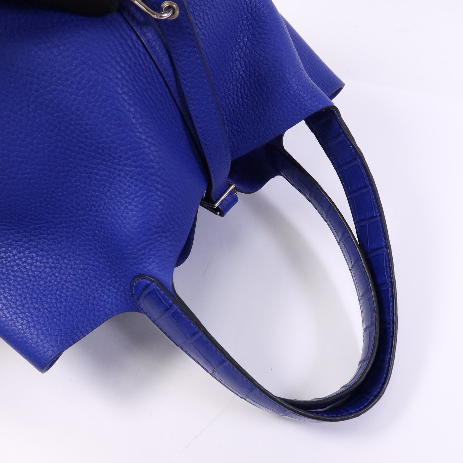 HERMES Clemence皮革Picotin MM銀扣手挽袋Blue