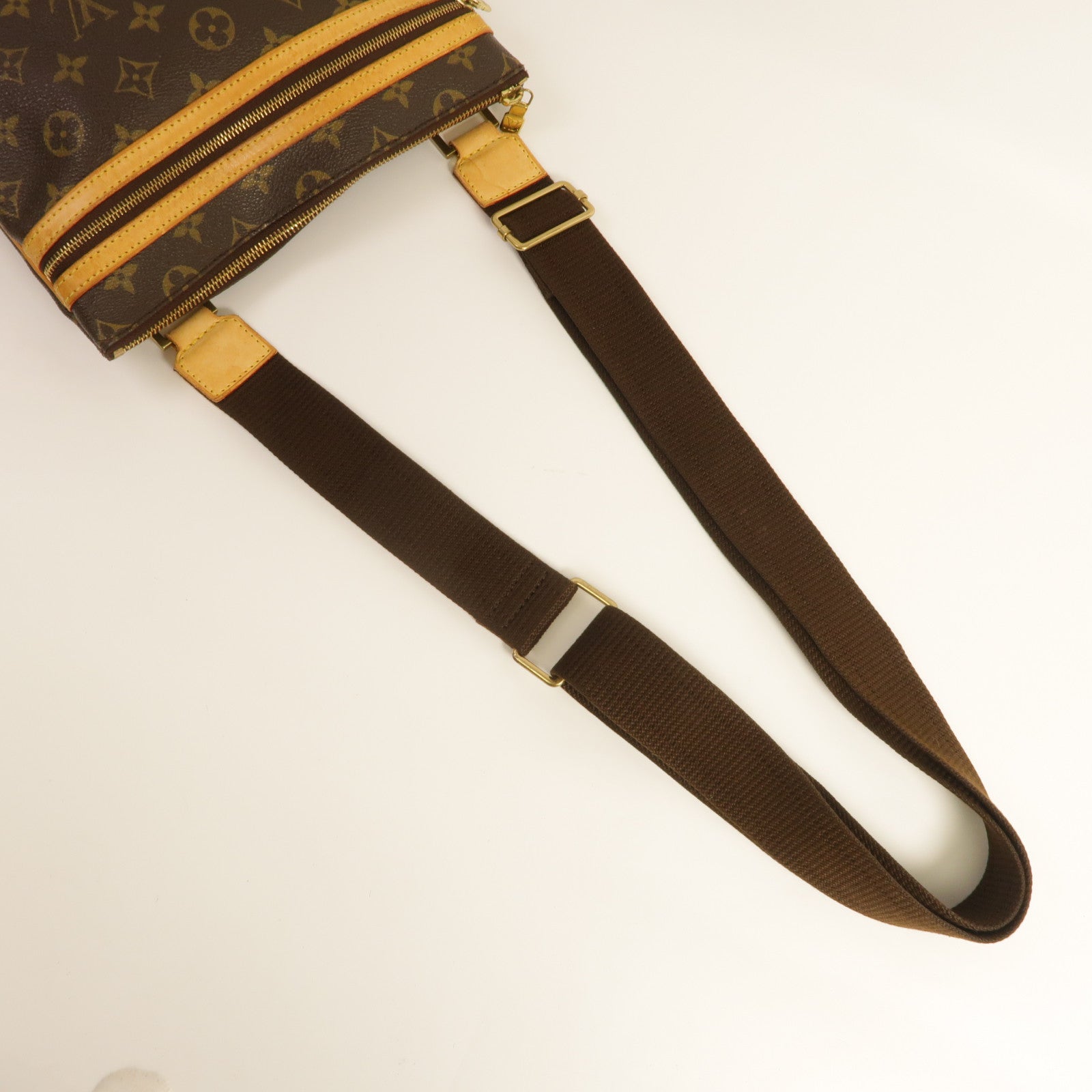LOUIS VUITTON Monogram Pochette Bosphore金扣肩背袋棕色